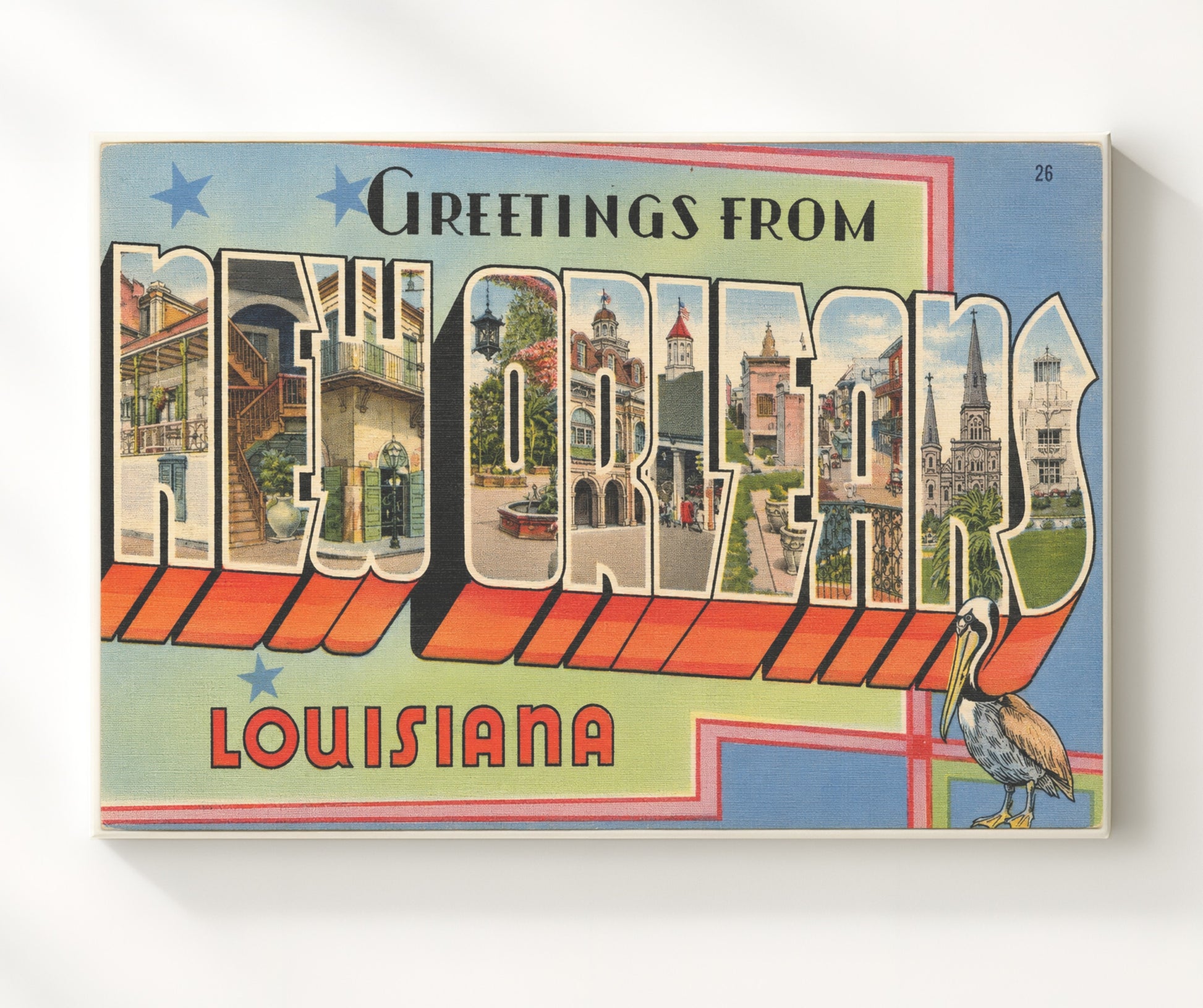 Greetings from New Orleans, Louisiana - French Quarter 8x10 Canvas vintage postcard wall art