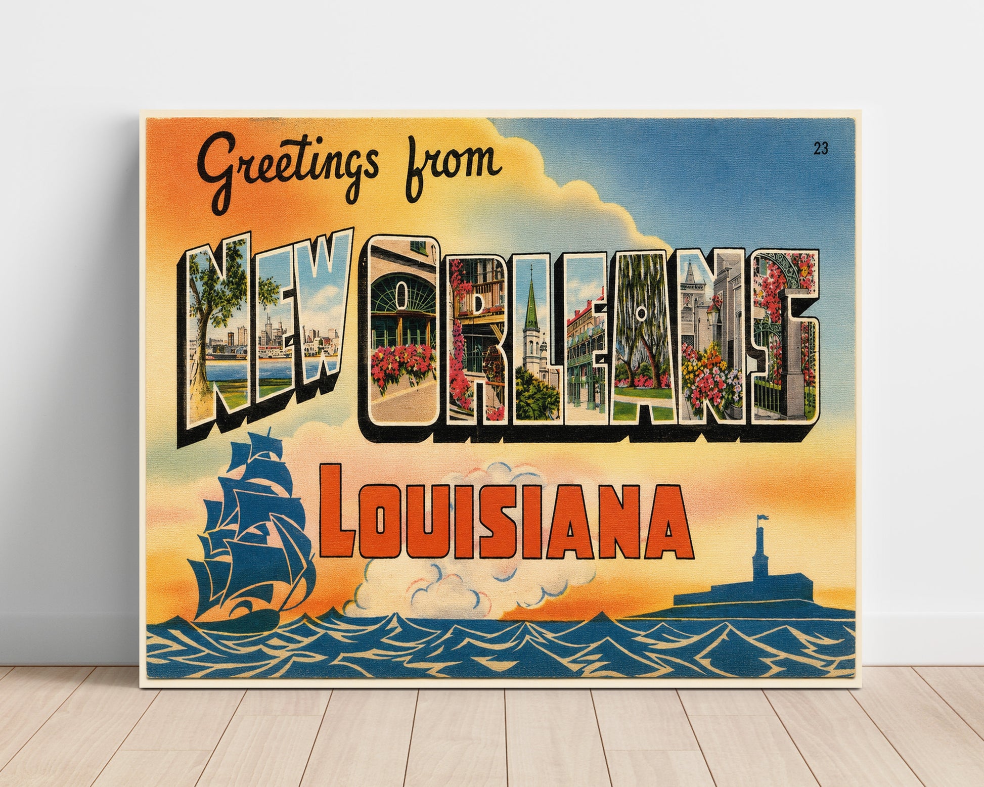 Greetings from New Orleans, Louisiana - Harbor 8x10 Unframed Print vintage postcard wall art