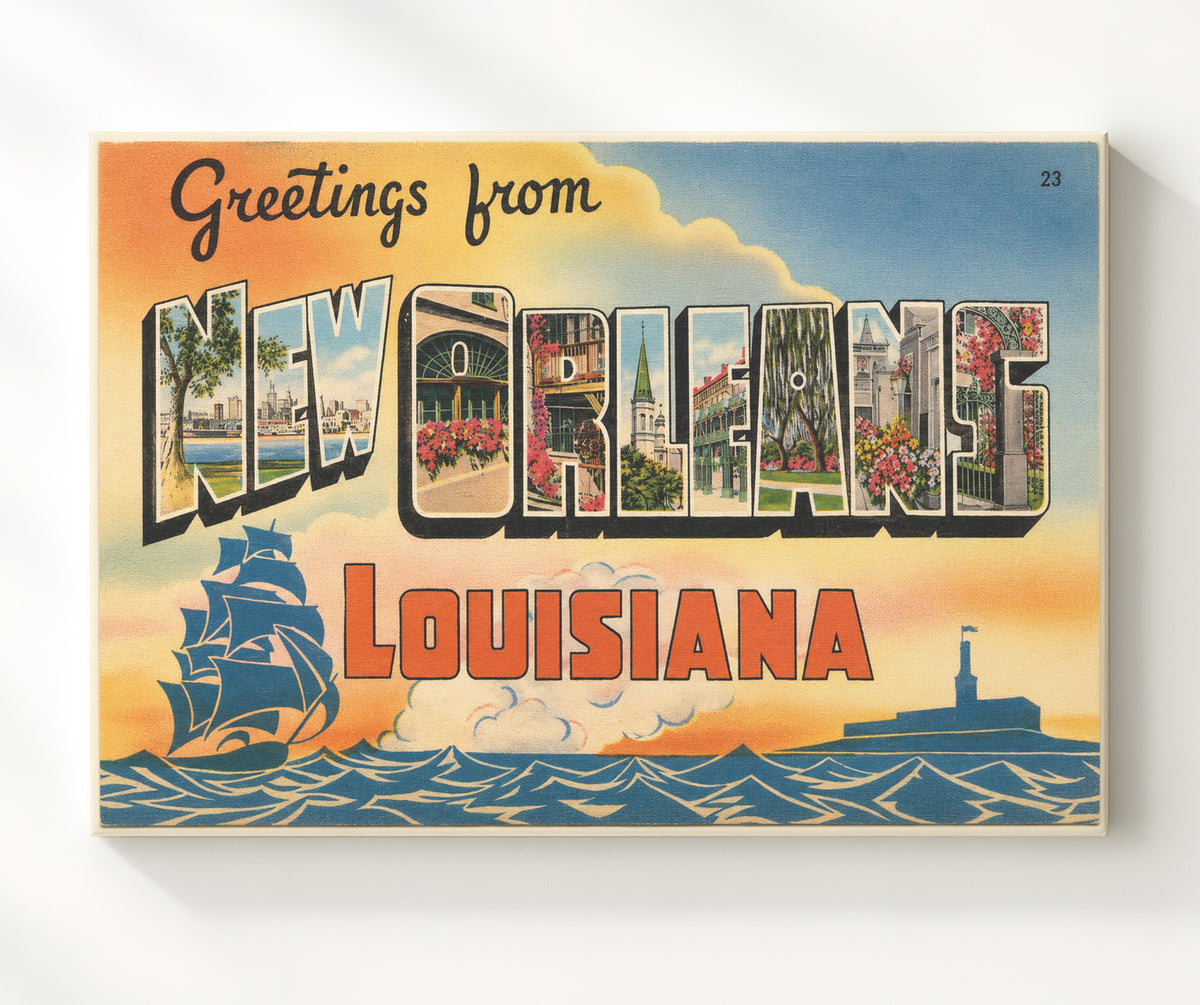 Greetings from New Orleans, Louisiana - Harbor 8x10 Canvas vintage postcard wall art