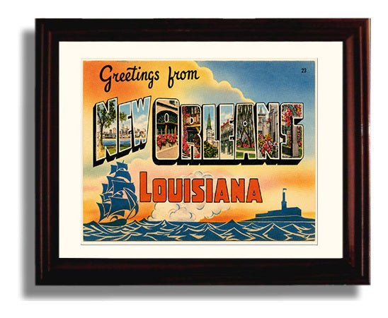 Greetings from New Orleans, Louisiana - Harbor 8x10 Beveled Frame vintage postcard wall art