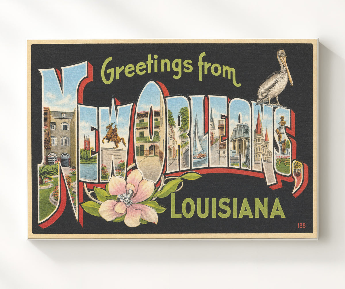 Greetings from New Orleans, Louisiana - Magnolia 8x10 Canvas vintage postcard wall art