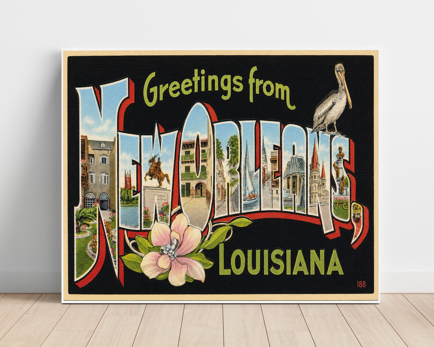 Greetings from New Orleans, Louisiana - Magnolia 8x10 Unframed Print vintage postcard wall art