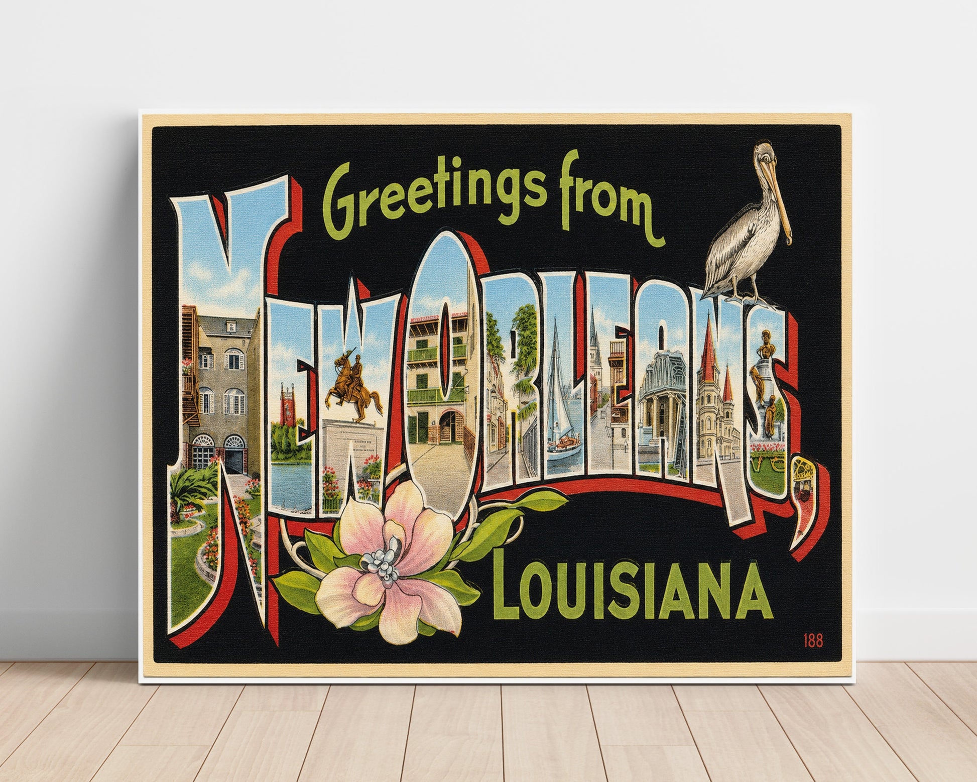 Greetings from New Orleans, Louisiana - Magnolia 8x10 Unframed Print vintage postcard wall art