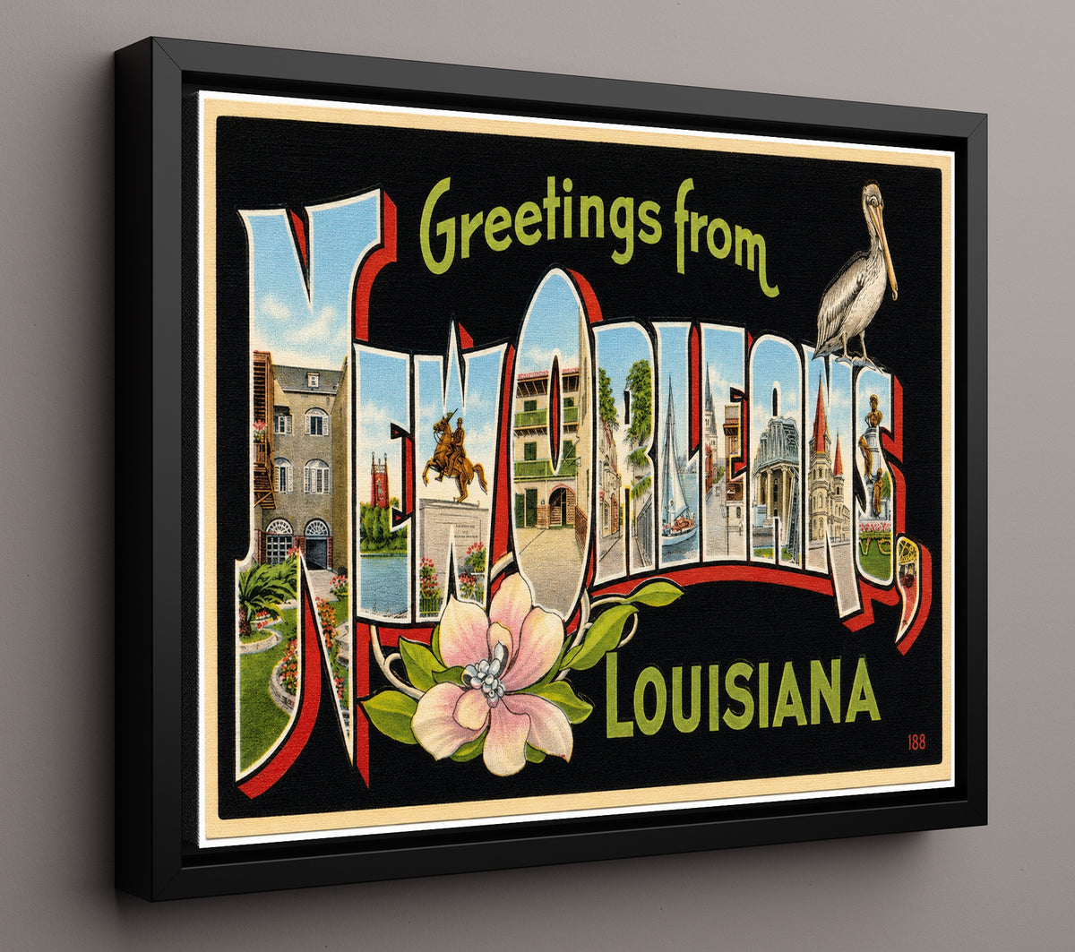 Greetings from New Orleans, Louisiana - Magnolia 8x10 Framed Canvas vintage postcard wall art