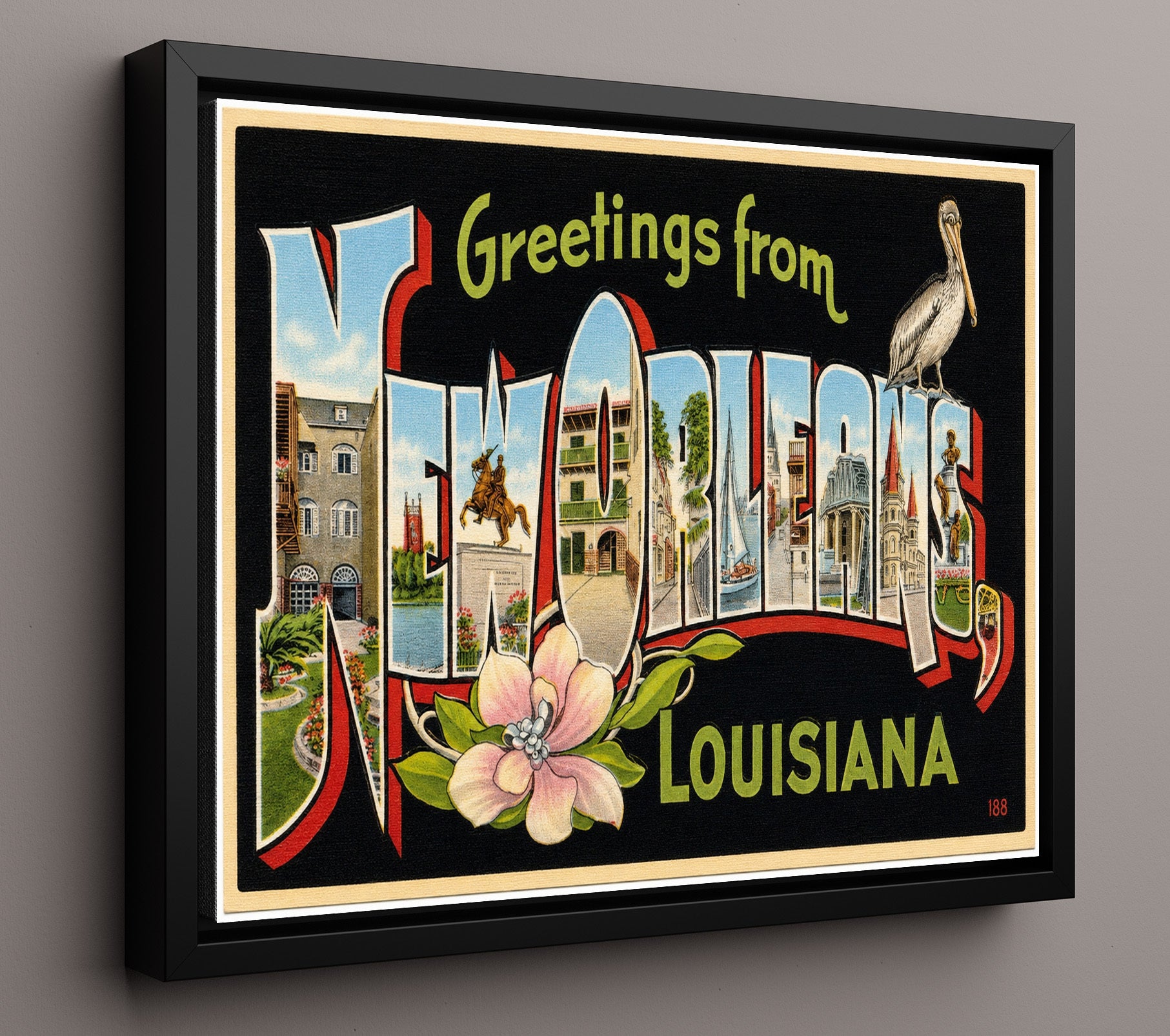 Greetings from New Orleans, Louisiana - Magnolia 8x10 Framed Canvas vintage postcard wall art