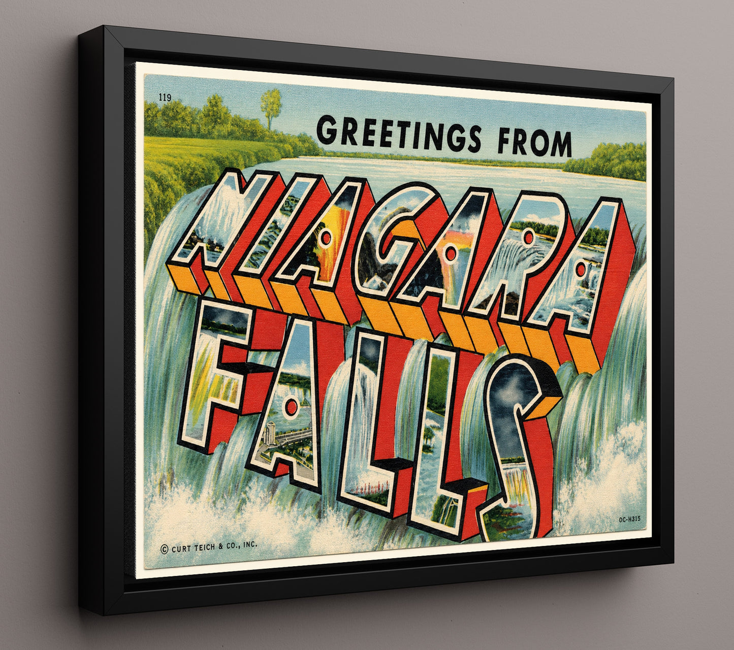 Niagara Falls, New York Vintage Postcard - Vintage American Wall Art 16x20 Floating Canvas Display wall art print – framed decor