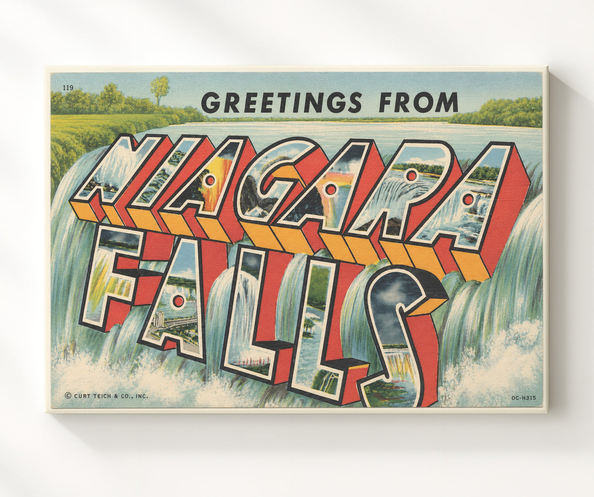 Greetings from Niagara Falls, New York 8x10 Canvas vintage postcard wall art