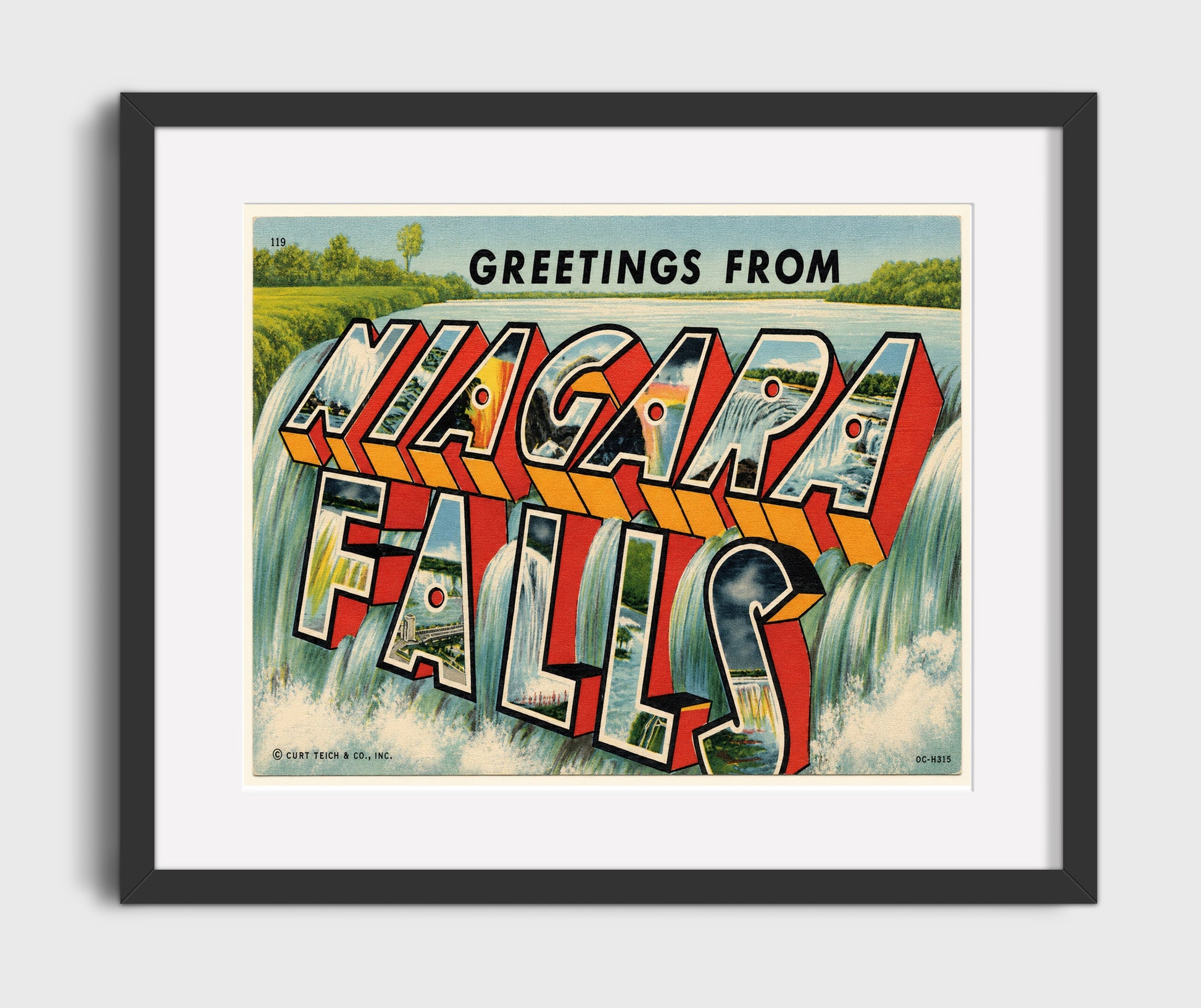 Greetings from Niagara Falls, New York 16x20 Gallery Frame vintage postcard wall art