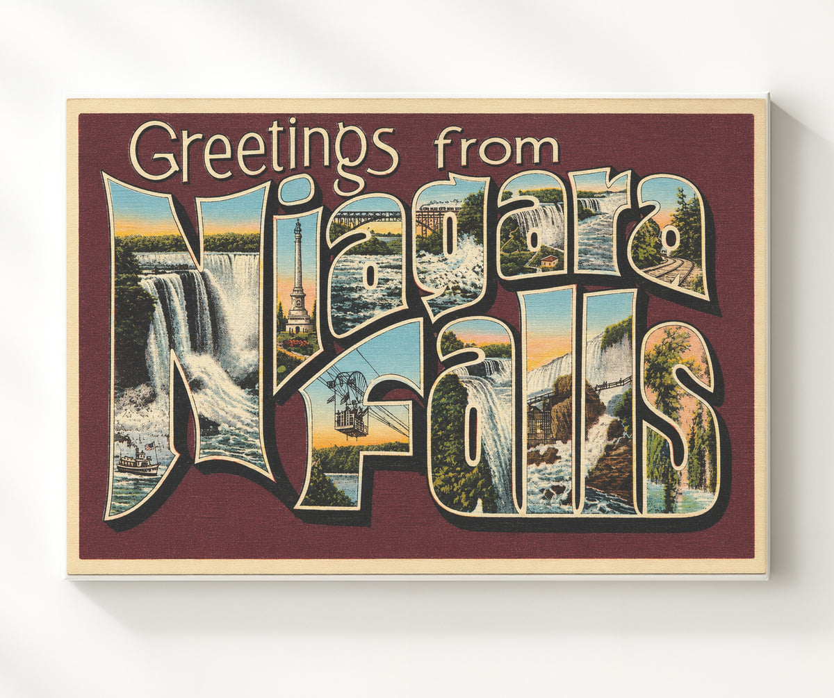 Greetings from Niagara Falls - Scenic Design 8x10 Canvas vintage postcard wall art