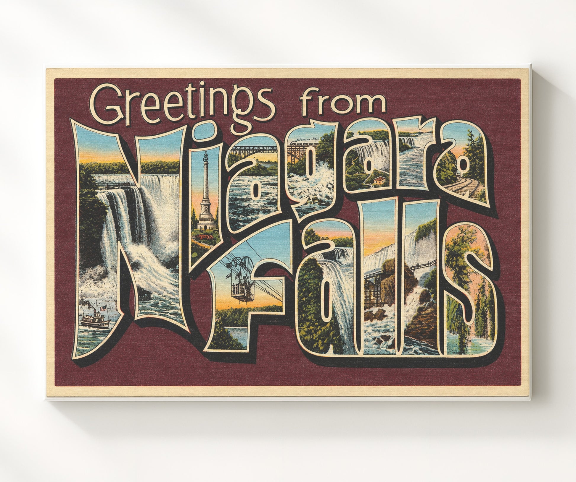 Greetings from Niagara Falls - Scenic Design 8x10 Canvas vintage postcard wall art
