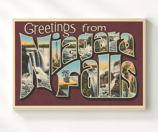 Greetings from Niagara Falls - Scenic Design 8x10 Canvas vintage postcard wall art