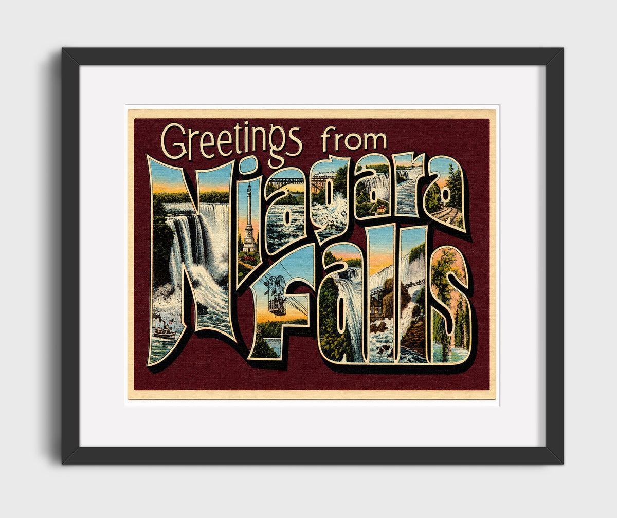 Greetings from Niagara Falls - Scenic Design 16x20 Gallery Frame vintage postcard wall art
