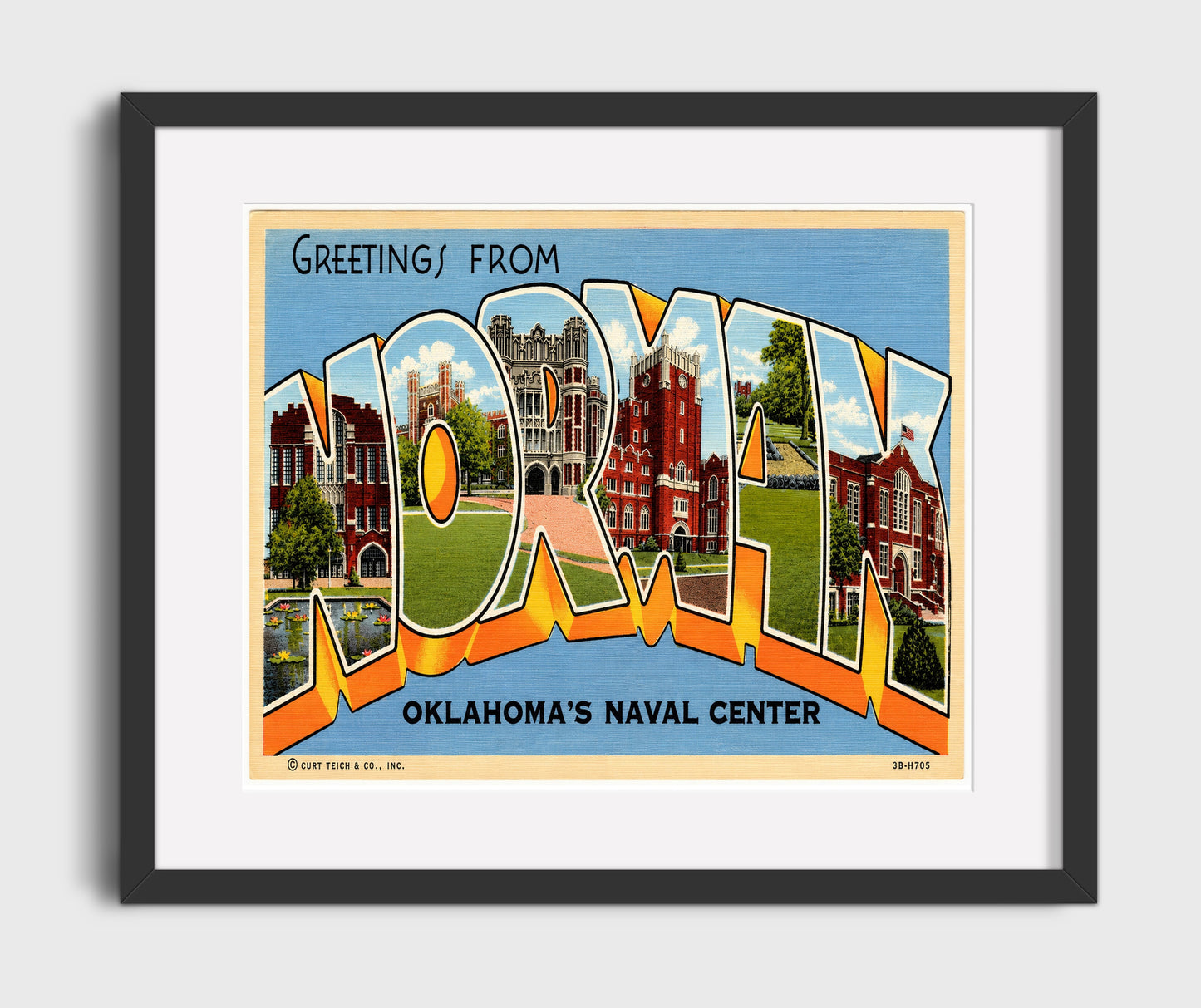 Norman Oklahoma Naval Center Vintage Postcard - Vintage American Wall Art 16x20 Gallery Framed Artwork wall art print – framed decor