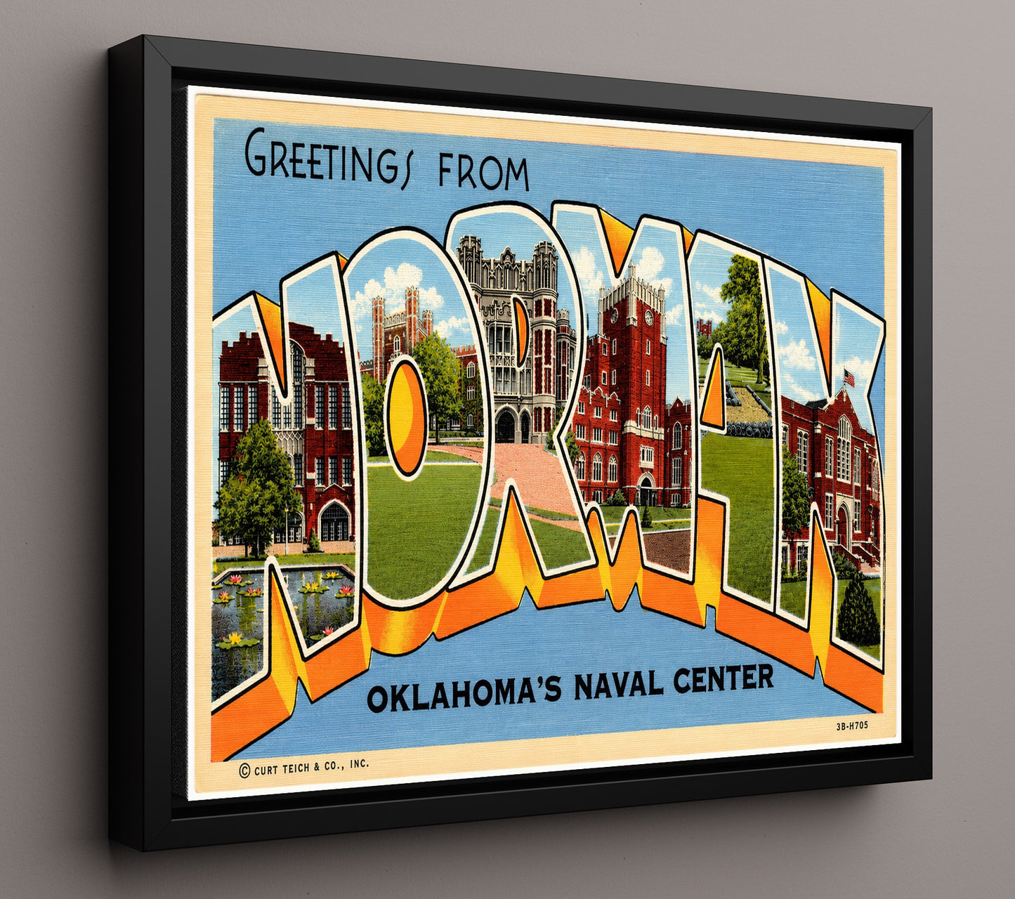 Norman Oklahoma Naval Center Vintage Postcard - Vintage American Wall Art 16x20 Floating Canvas Display wall art print – framed decor