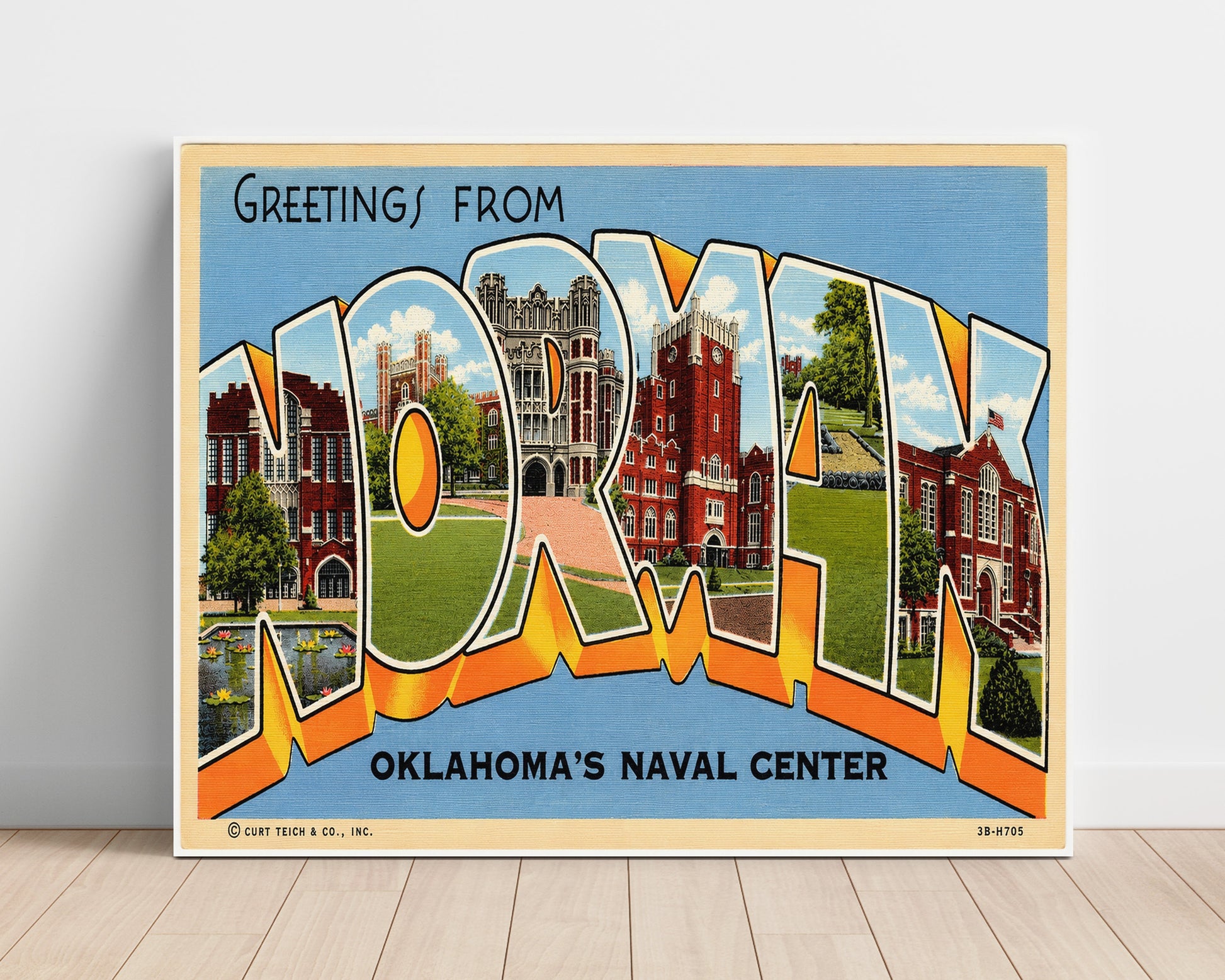 Norman Oklahoma Naval Center Vintage Postcard - Vintage American Wall Art Unframed 8x10 in Plastic Sleeve wall art print – unframed decor