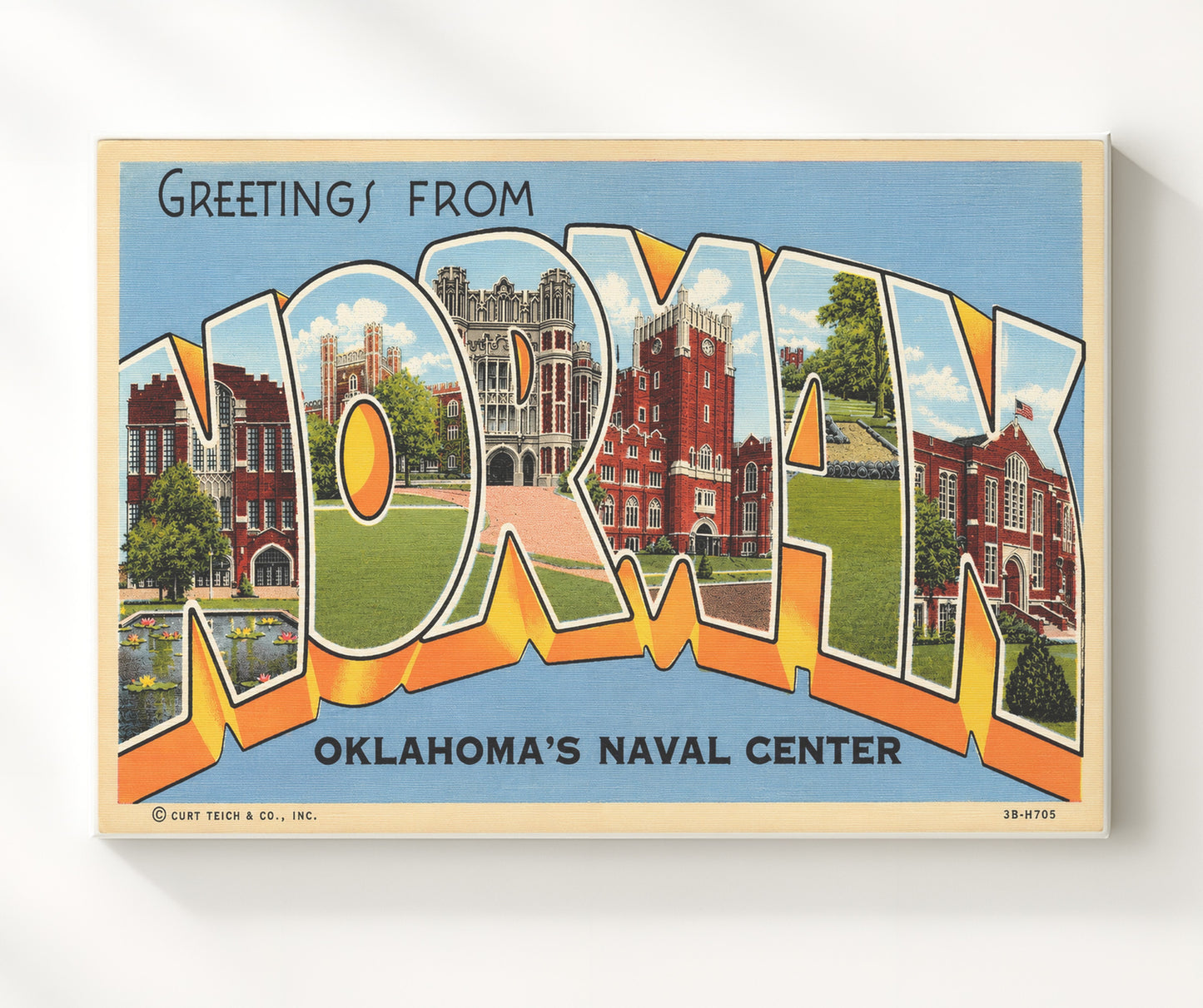 Norman Oklahoma Naval Center Vintage Postcard - Vintage American Wall Art 16x20 Canvas Wall Art wall art print – canvas decor