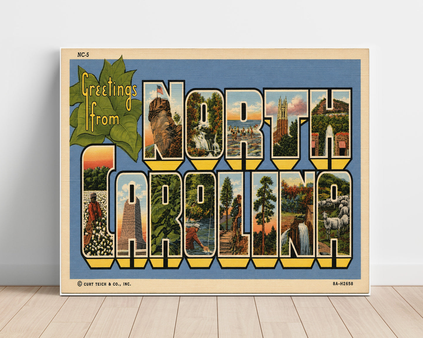 North Carolina Vintage Postcard - Vintage American Wall Art Unframed 8x10 in Plastic Sleeve wall art print – unframed decor