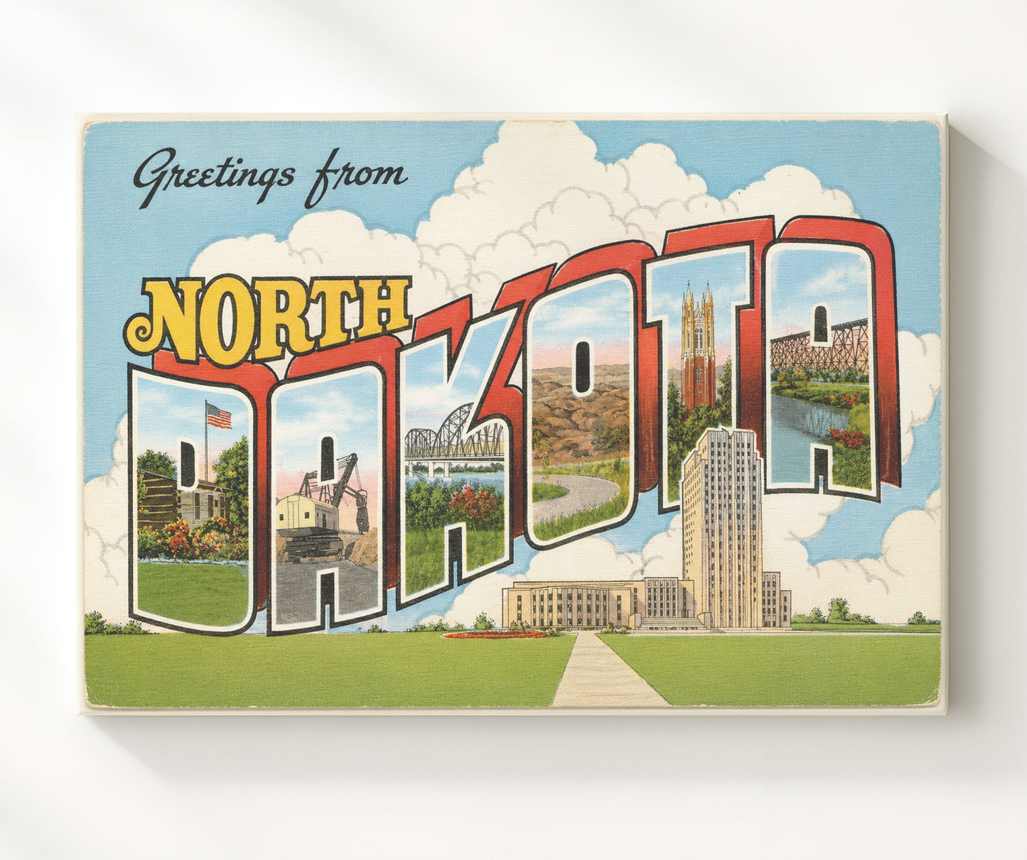 North Dakota State Capitol Vintage Postcard - Vintage American Wall Art 16x20 Canvas Wall Art wall art print – canvas decor