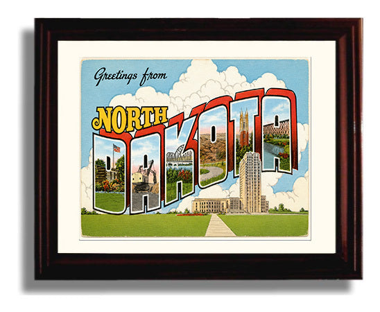 North Dakota State Capitol Vintage Postcard - Vintage American Wall Art Framed 8x10 Matted Beveled Frame wall art print – framed decor