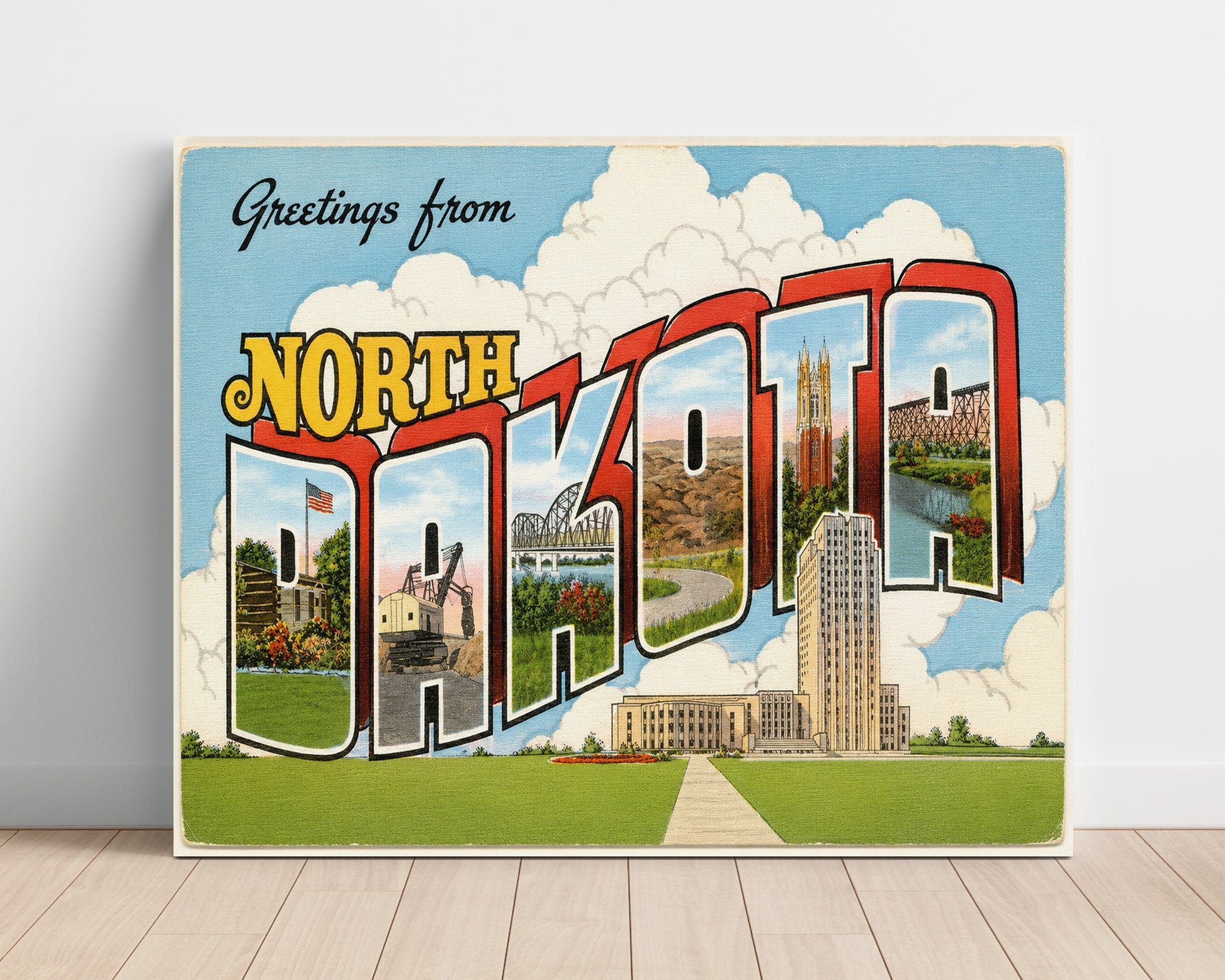 Greetings from North Dakota - State Capitol 8x10 Unframed Print vintage postcard wall art