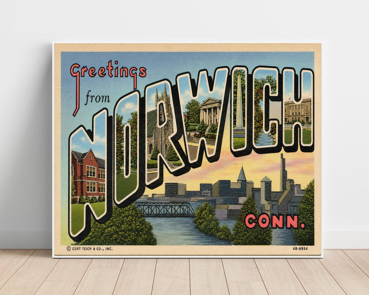 Greetings from Norwich, Connecticut 8x10 Unframed Print vintage postcard wall art