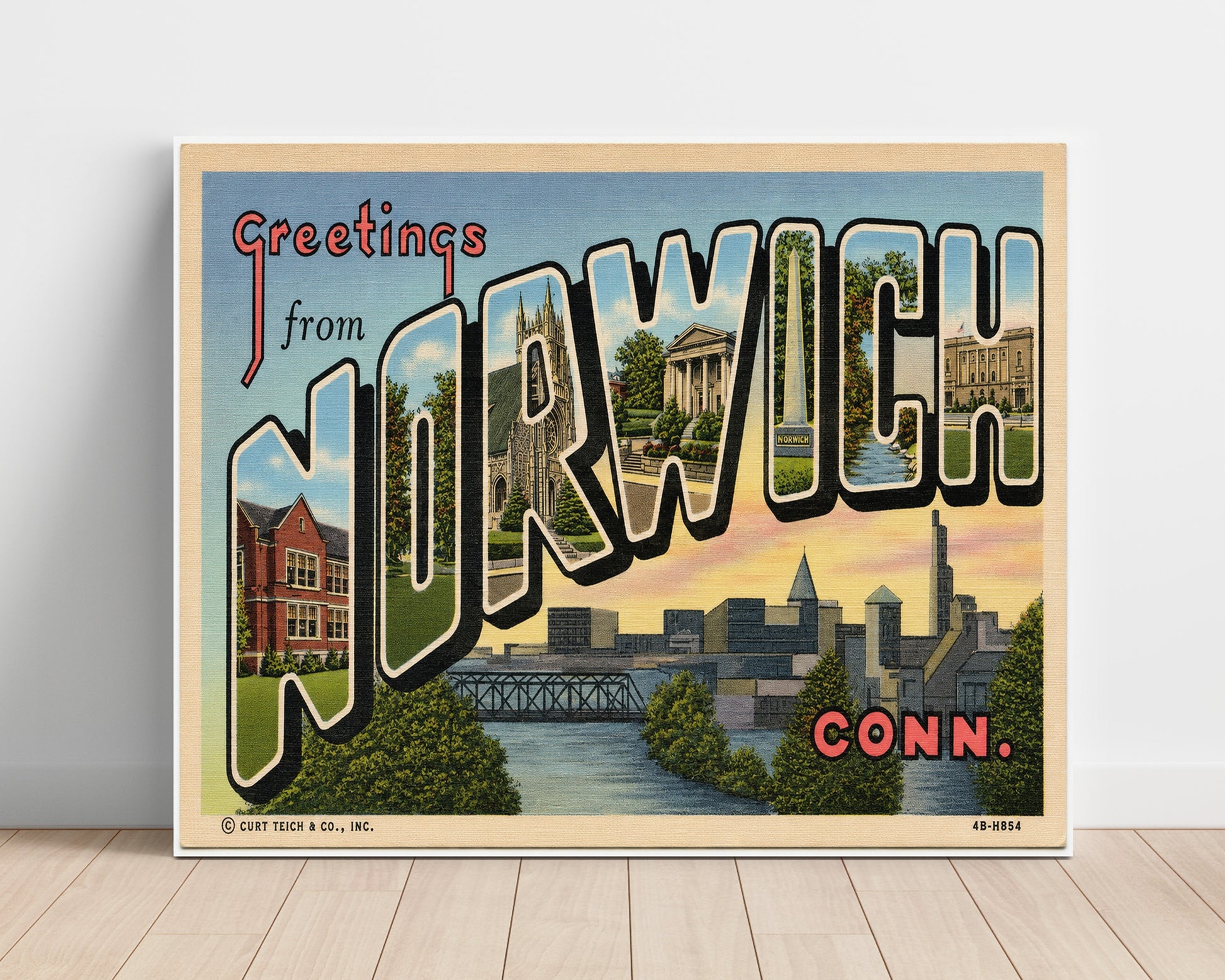 Greetings from Norwich, Connecticut 8x10 Unframed Print vintage postcard wall art