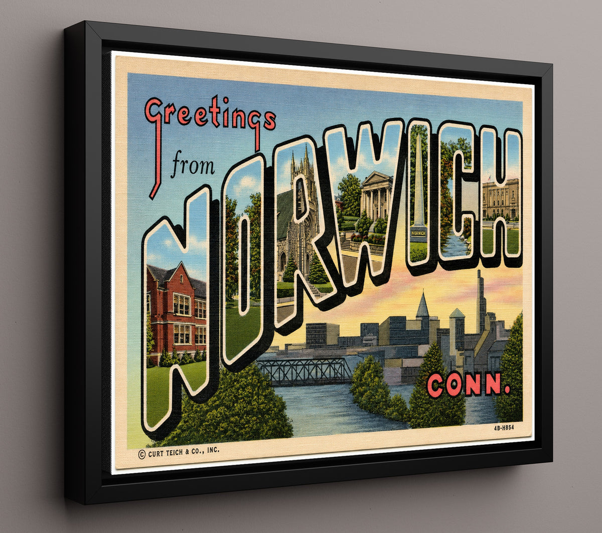 Greetings from Norwich, Connecticut 8x10 Framed Canvas vintage postcard wall art