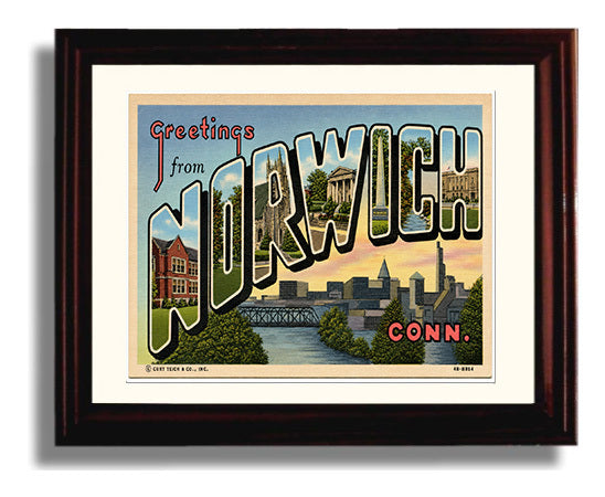 Greetings from Norwich, Connecticut 8x10 Beveled Frame vintage postcard wall art