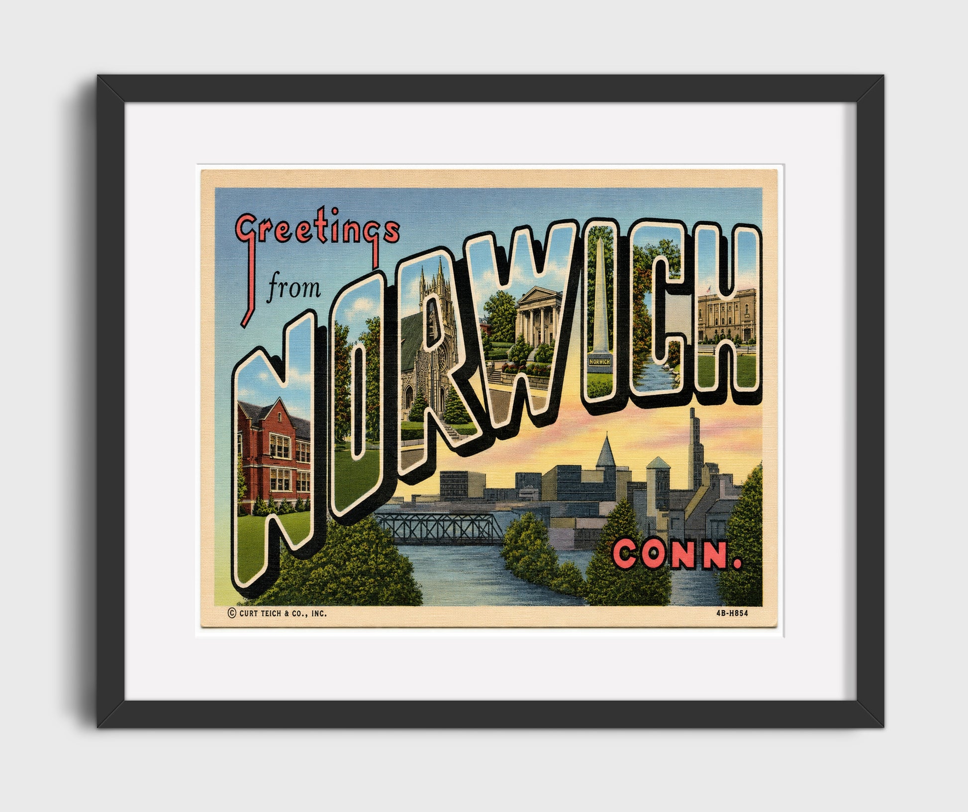 Greetings from Norwich, Connecticut 16x20 Gallery Frame vintage postcard wall art