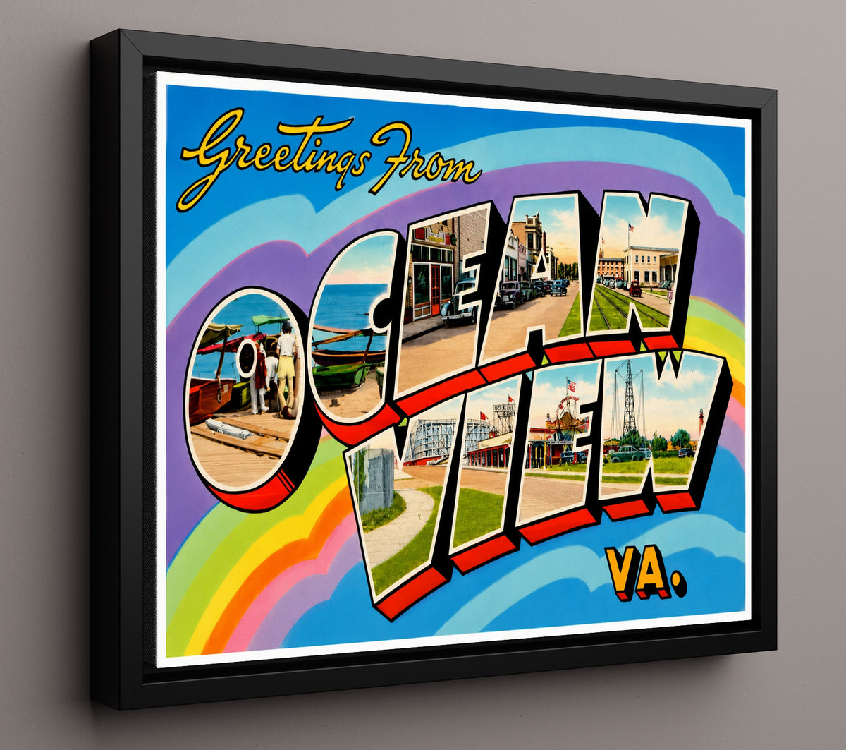 Greetings from Ocean View, Virginia 8x10 Framed Canvas vintage postcard wall art