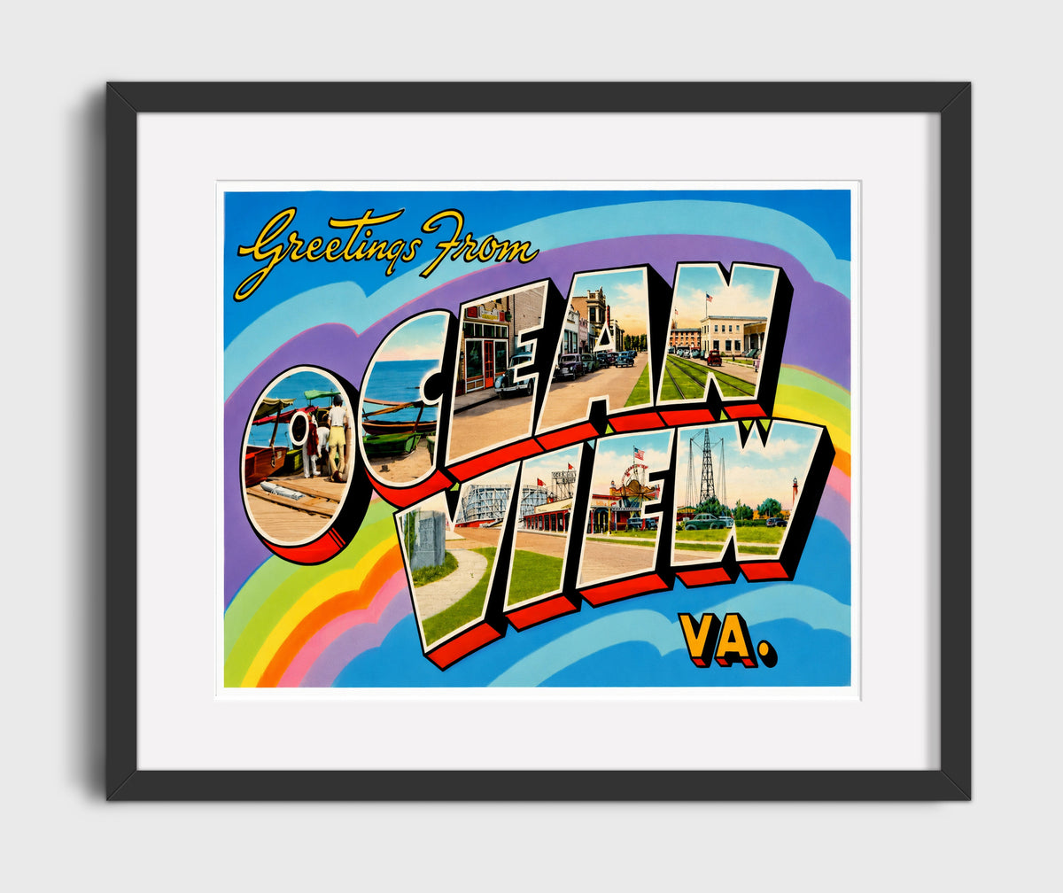 Greetings from Ocean View, Virginia 16x20 Gallery Frame vintage postcard wall art