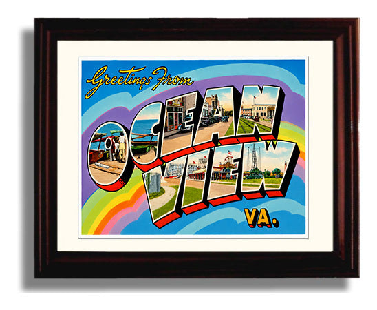 Greetings from Ocean View, Virginia 8x10 Beveled Frame vintage postcard wall art
