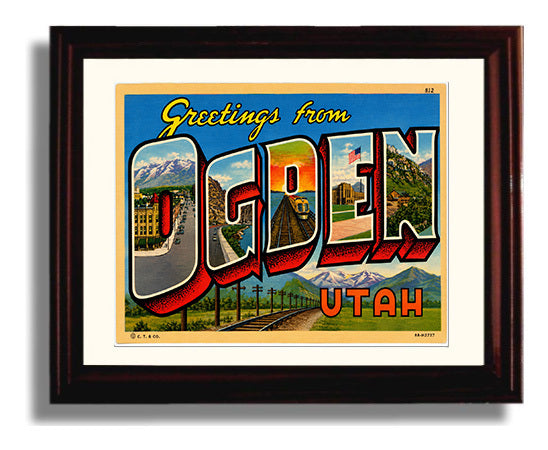 Ogden, Utah Vintage Postcard - Vintage American Wall Art Framed 8x10 Matted Beveled Frame wall art print – framed decor