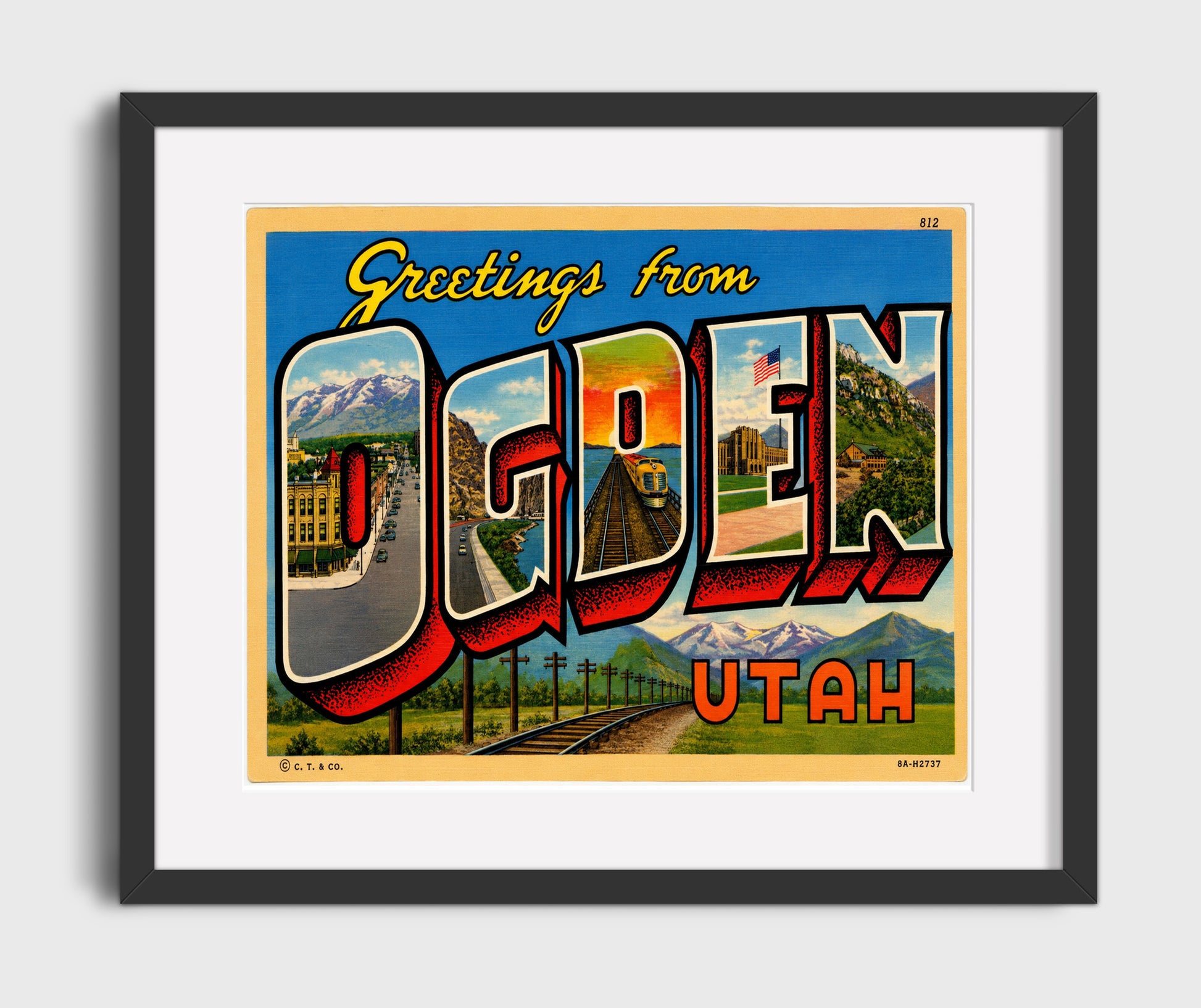 Ogden, Utah Vintage Postcard - Vintage American Wall Art 16x20 Gallery Framed Artwork wall art print – framed decor