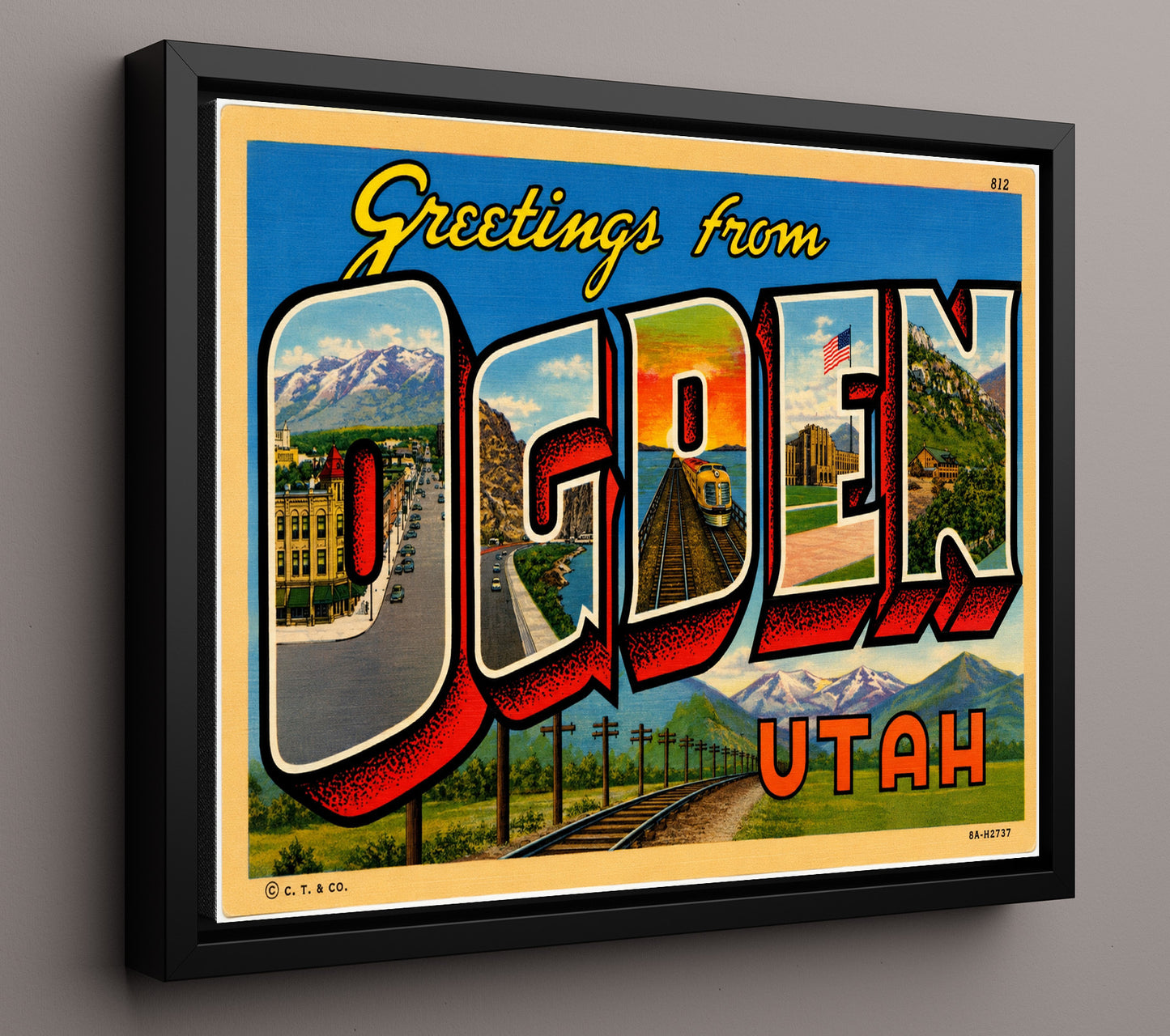 Ogden, Utah Vintage Postcard - Vintage American Wall Art 16x20 Floating Canvas Display wall art print – framed decor