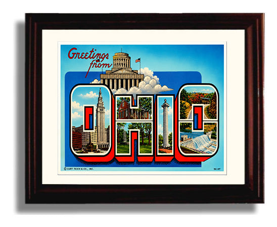 Ohio State Landmarks Vintage Postcard - Vintage American Wall Art Framed 8x10 Matted Beveled Frame wall art print – framed decor