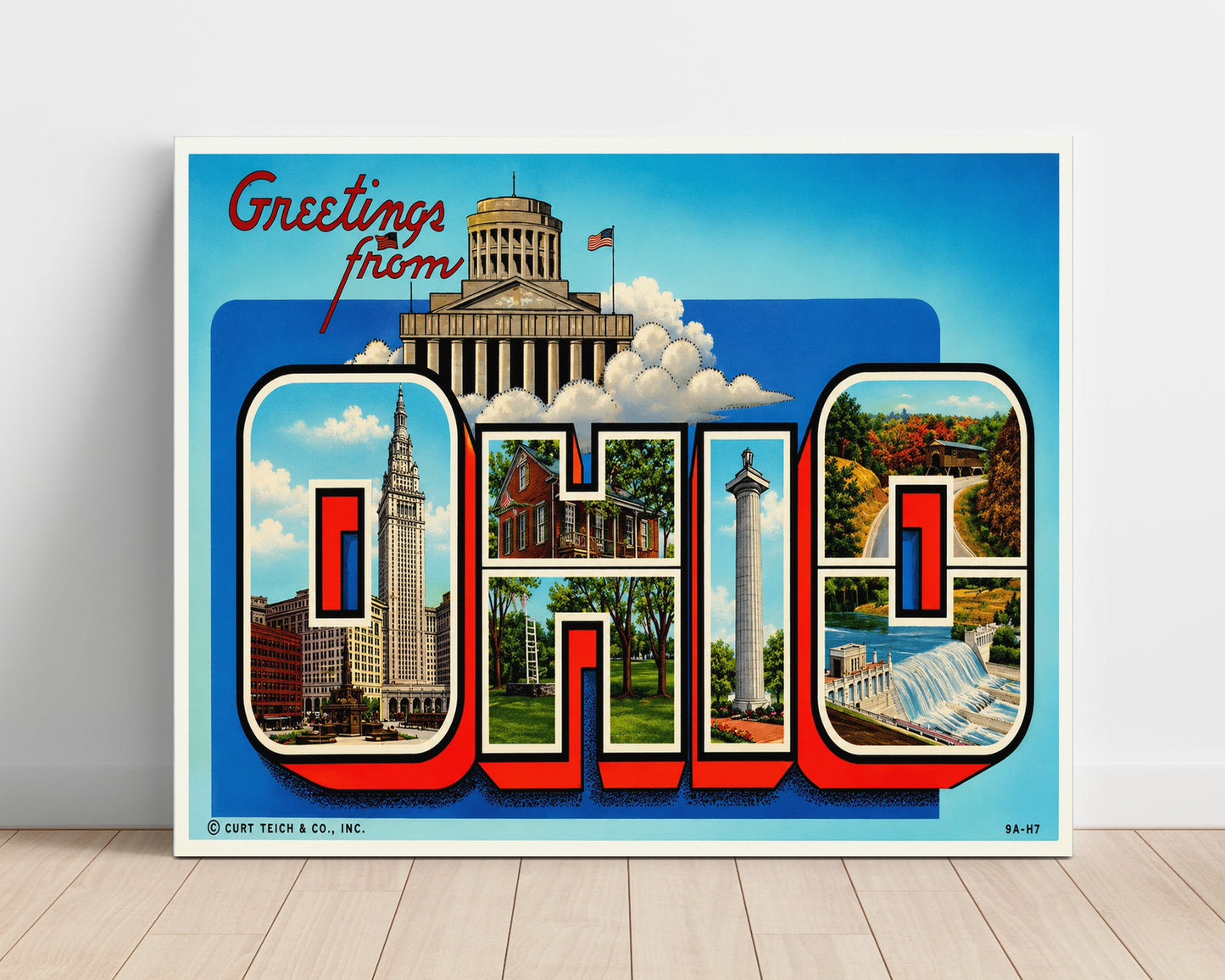 Greetings from Ohio - State Landmarks 8x10 Unframed Print vintage postcard wall art