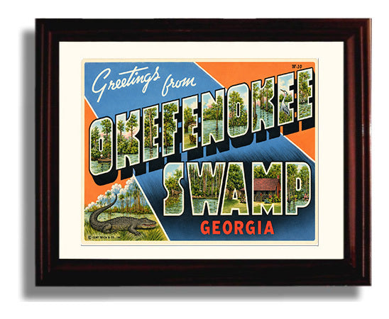 Okefenokee Swamp, Georgia Vintage Postcard - Vintage American Wall Art Framed 8x10 Matted Beveled Frame wall art print – framed decor