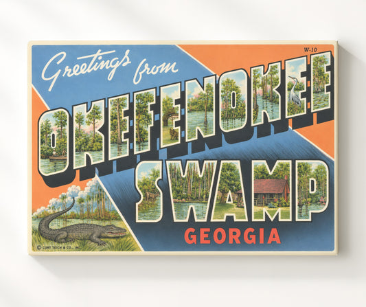 Greetings from Okefenokee Swamp, Georgia 8x10 Canvas vintage postcard wall art