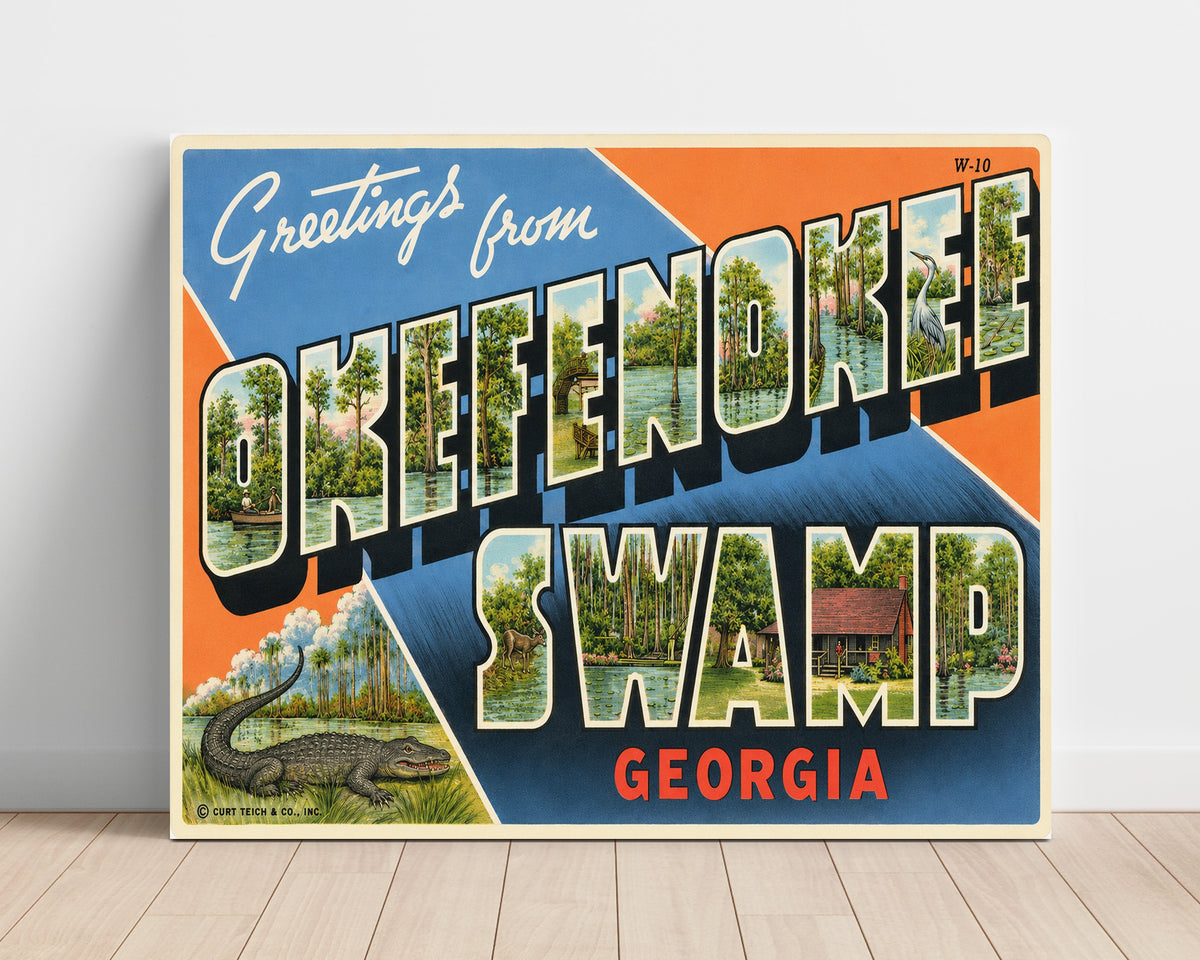 Greetings from Okefenokee Swamp, Georgia 8x10 Unframed Print vintage postcard wall art