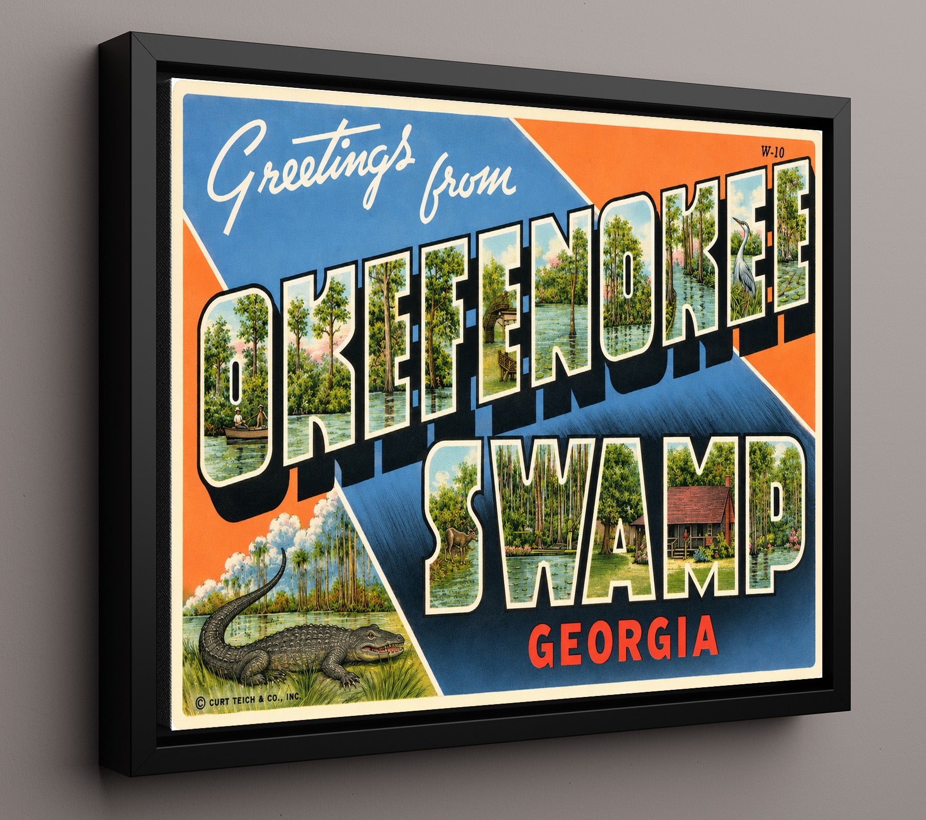 Greetings from Okefenokee Swamp, Georgia 8x10 Framed Canvas vintage postcard wall art