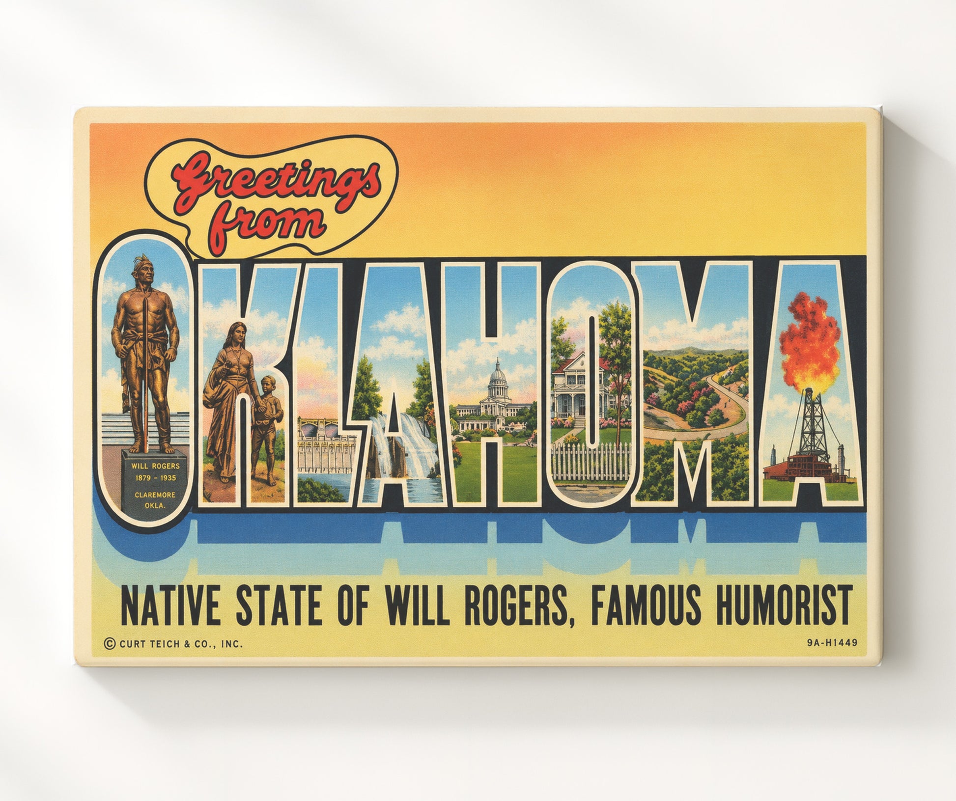 Oklahoma Will Rogers State Vintage Postcard - Vintage American Wall Art 16x20 Canvas Wall Art wall art print – canvas decor