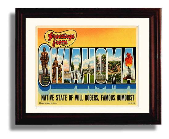 Oklahoma Will Rogers State Vintage Postcard - Vintage American Wall Art Framed 8x10 Matted Beveled Frame wall art print – framed decor