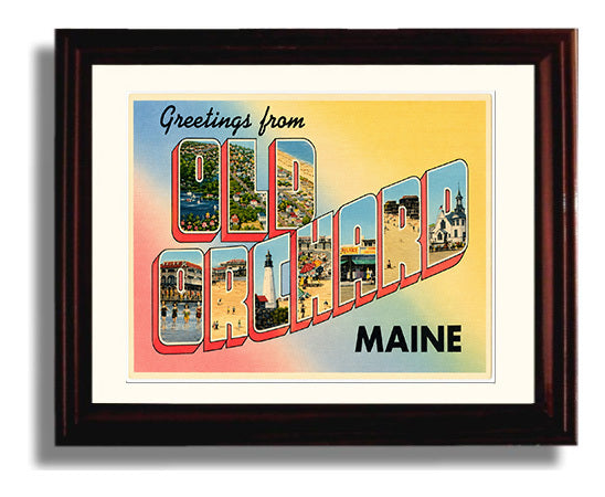 Old Orchard Beach, Maine Vintage Postcard - Vintage American Wall Art Framed 8x10 Matted Beveled Frame wall art print – framed decor