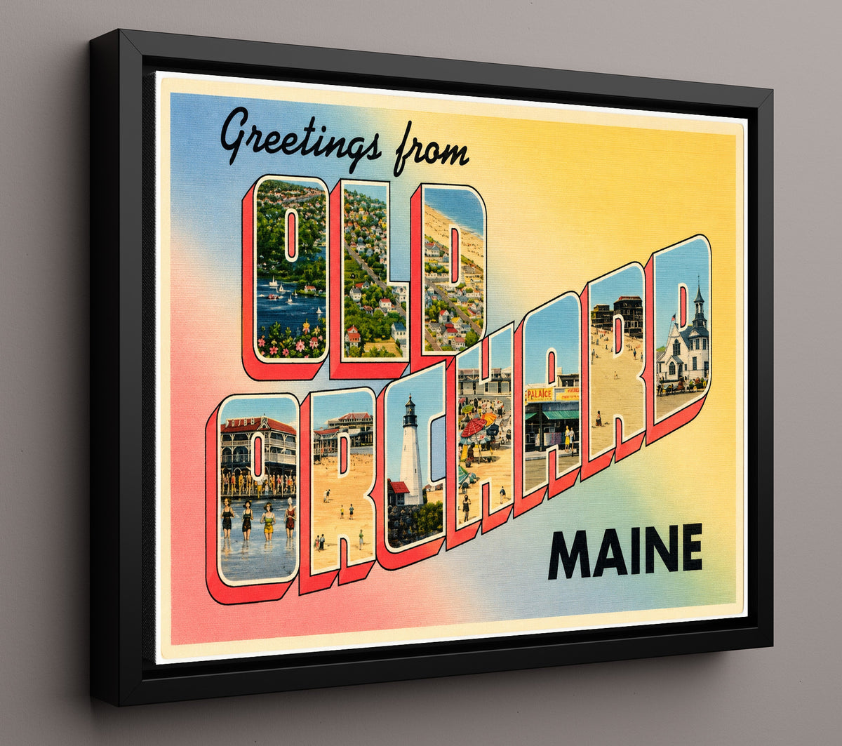 Greetings from Old Orchard Beach, Maine 8x10 Framed Canvas vintage postcard wall art