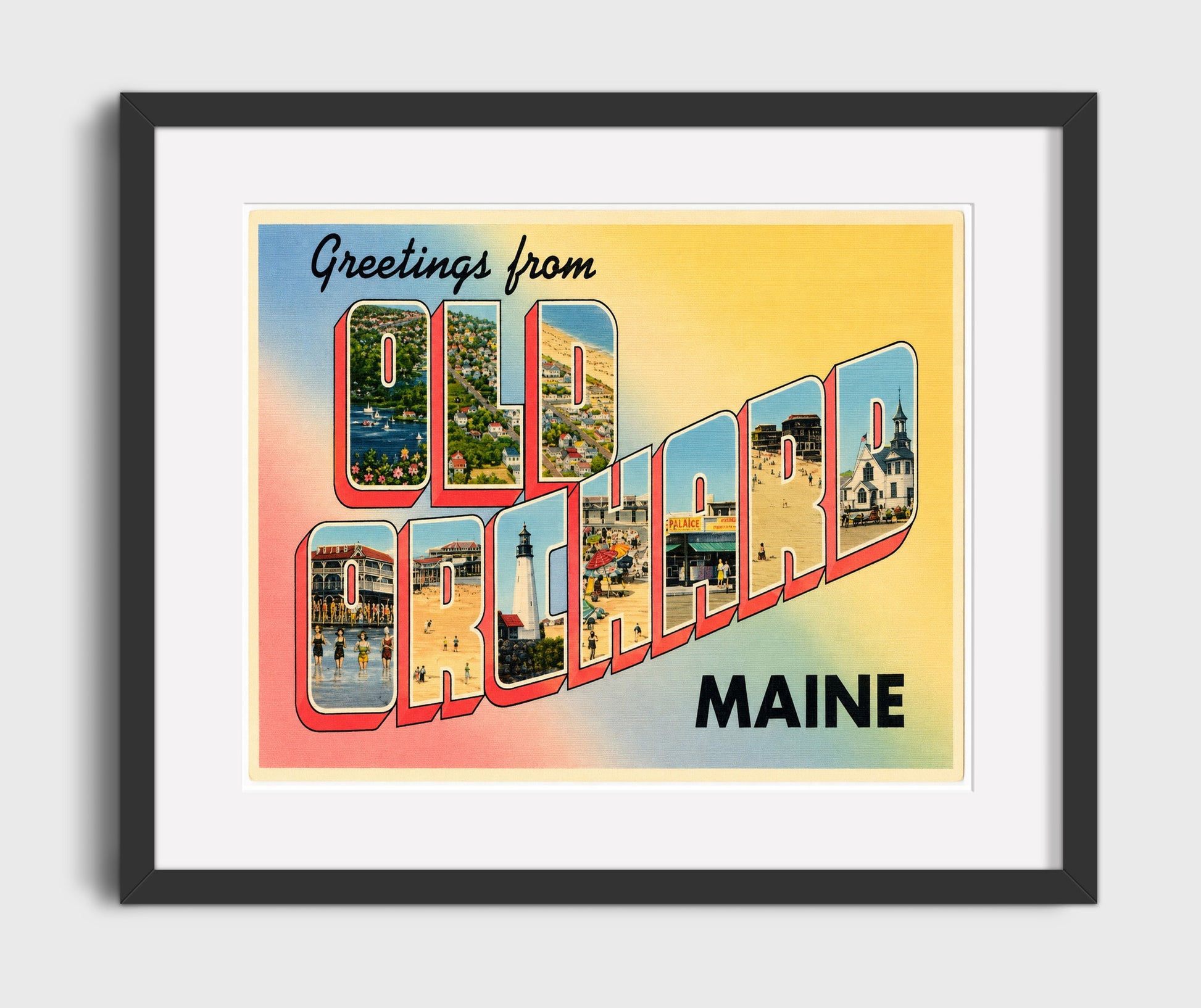 Old Orchard Beach, Maine Vintage Postcard - Vintage American Wall Art 16x20 Gallery Framed Artwork wall art print – framed decor
