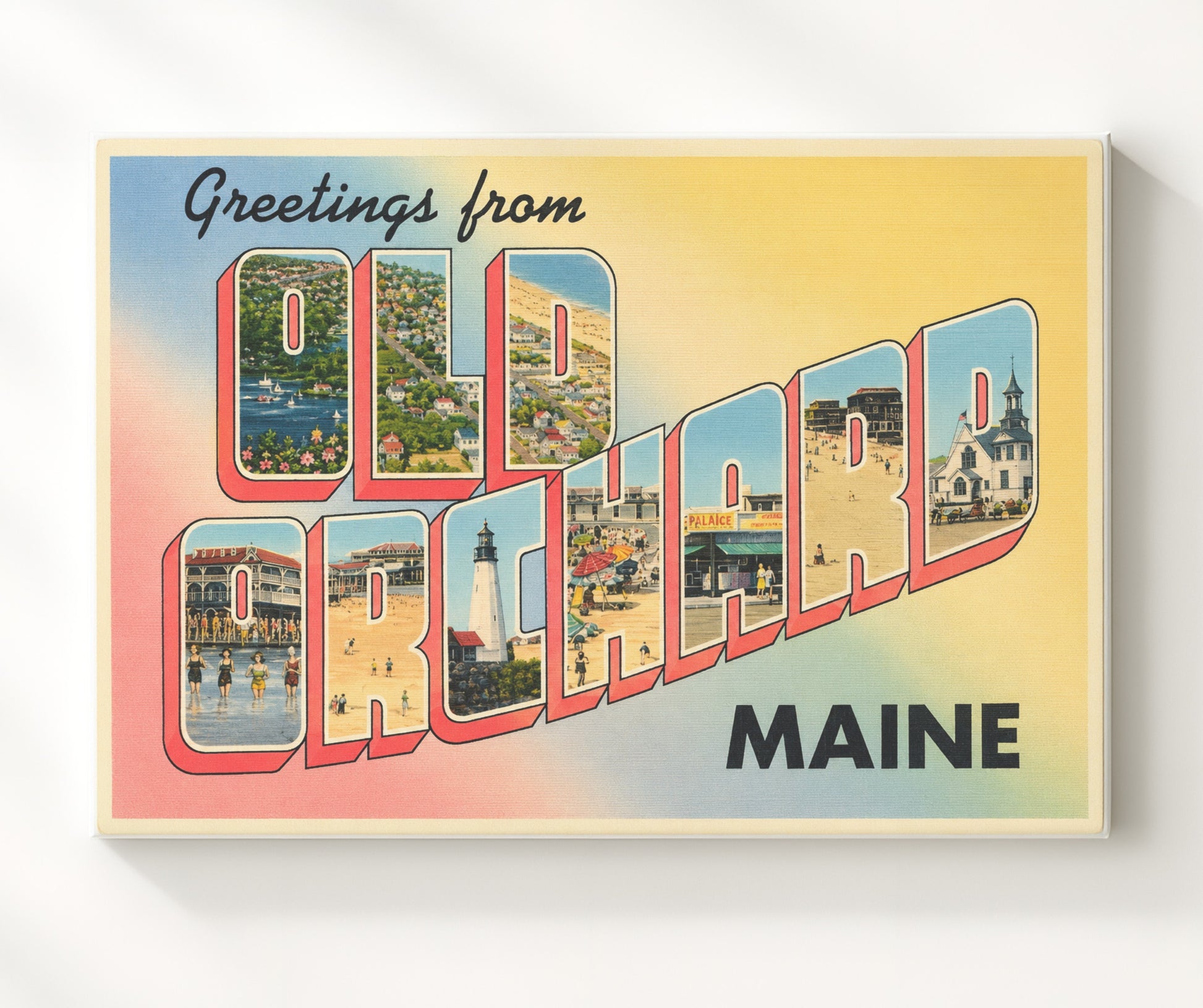 Old Orchard Beach, Maine Vintage Postcard - Vintage American Wall Art 16x20 Canvas Wall Art wall art print – canvas decor