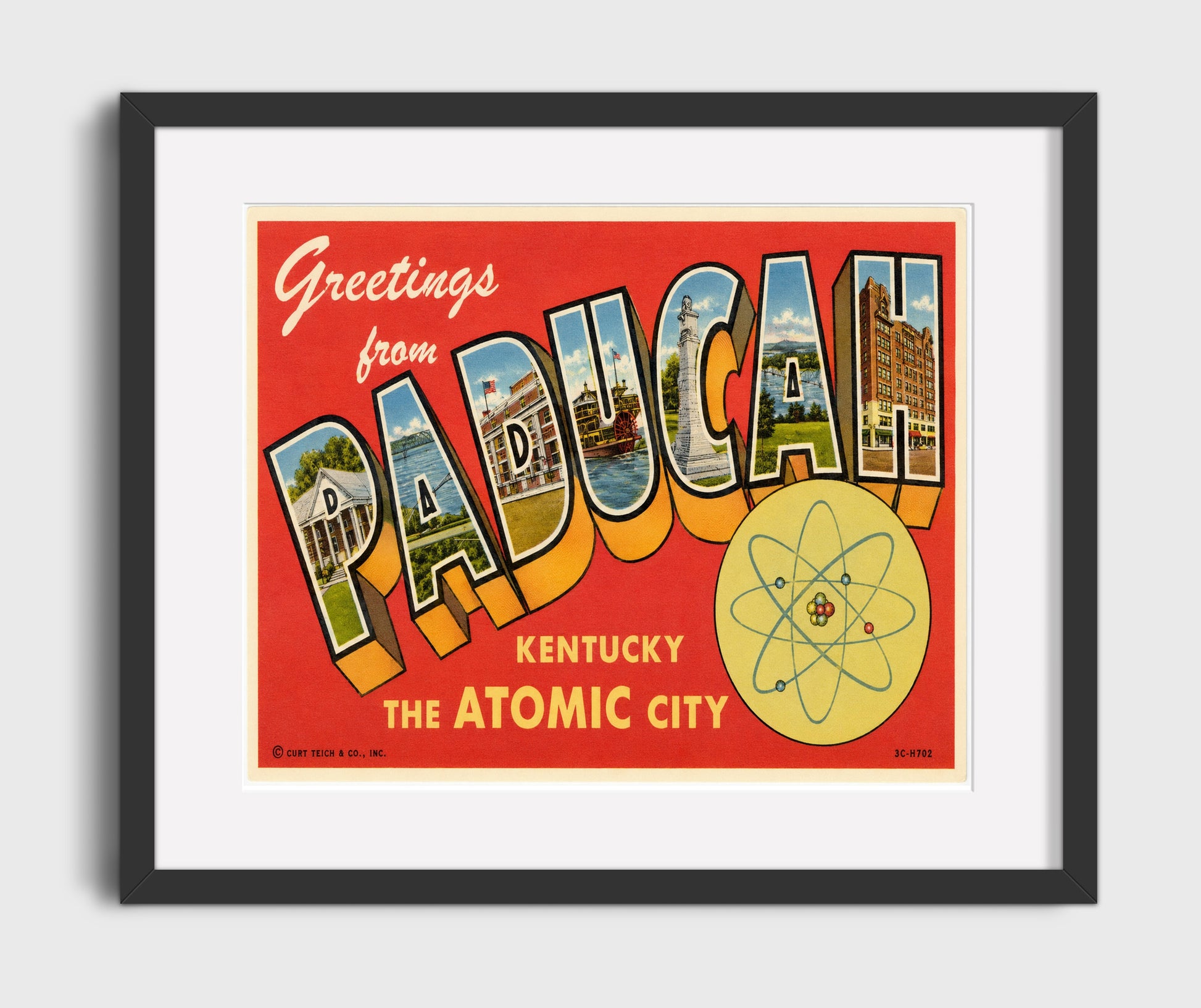 Greetings from Paducah, Kentucky - Atomic City 16x20 Gallery Frame vintage postcard wall art