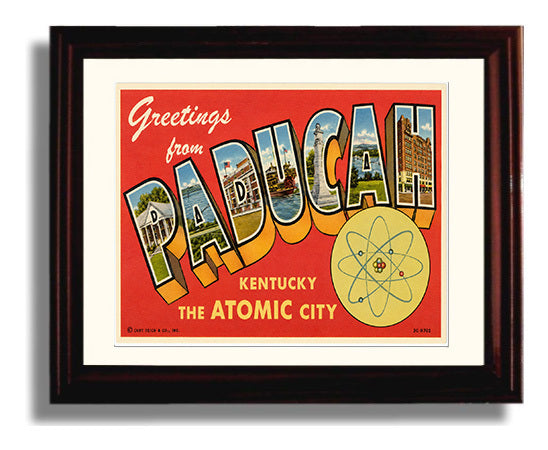 Paducah Kentucky Atomic City Vintage Postcard - Vintage American Wall Art Framed 8x10 Matted Beveled Frame wall art print – framed decor