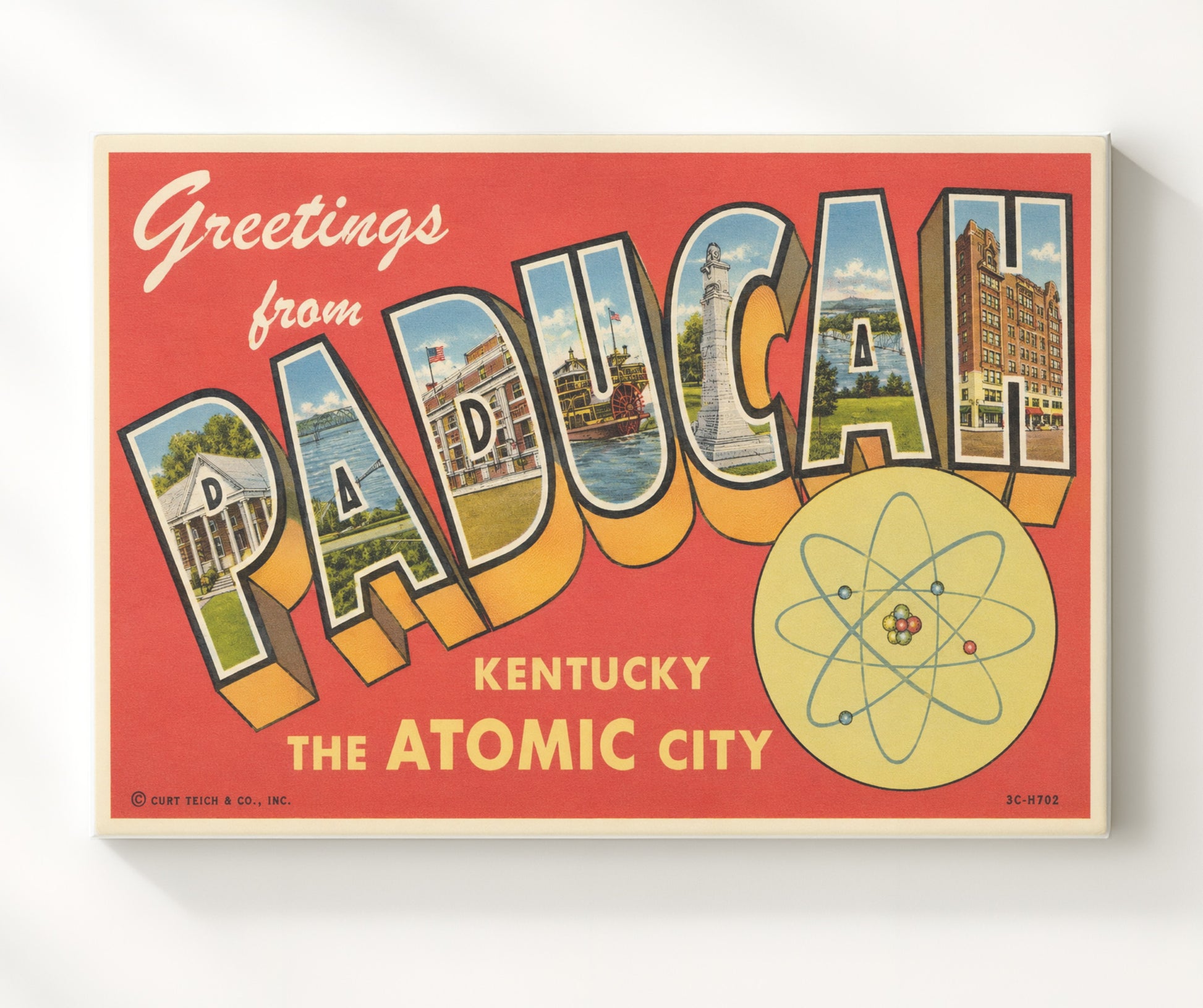 Paducah Kentucky Atomic City Vintage Postcard - Vintage American Wall Art 16x20 Canvas Wall Art wall art print – canvas decor